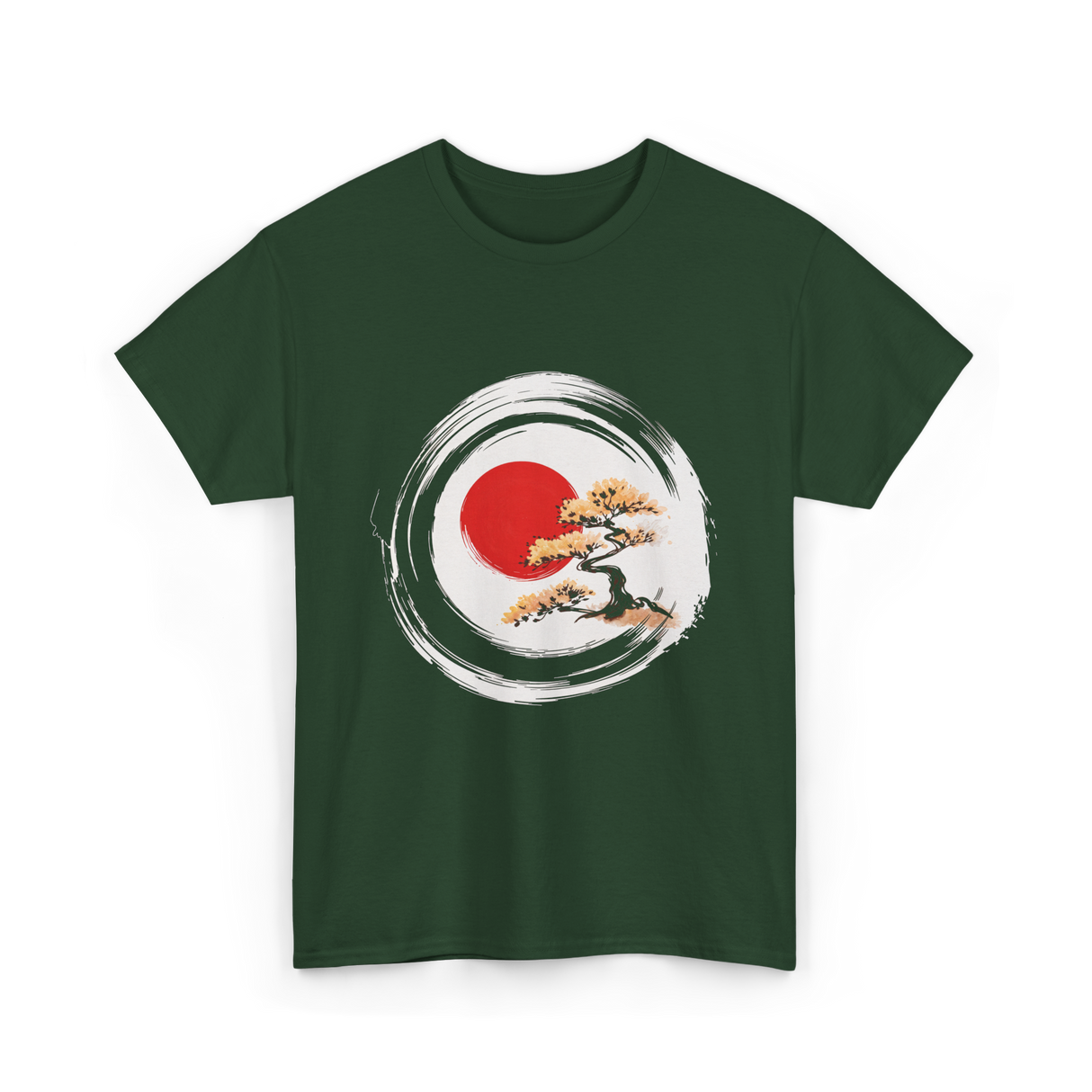Bonsai Tree Zen Circle Art T-Shirt - Forest Green