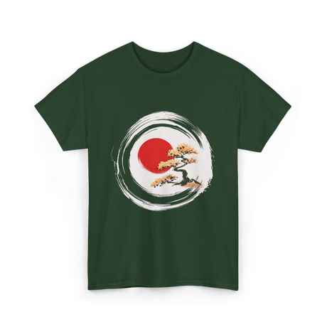 Bonsai Tree Zen Circle Art T-Shirt - Forest Green
