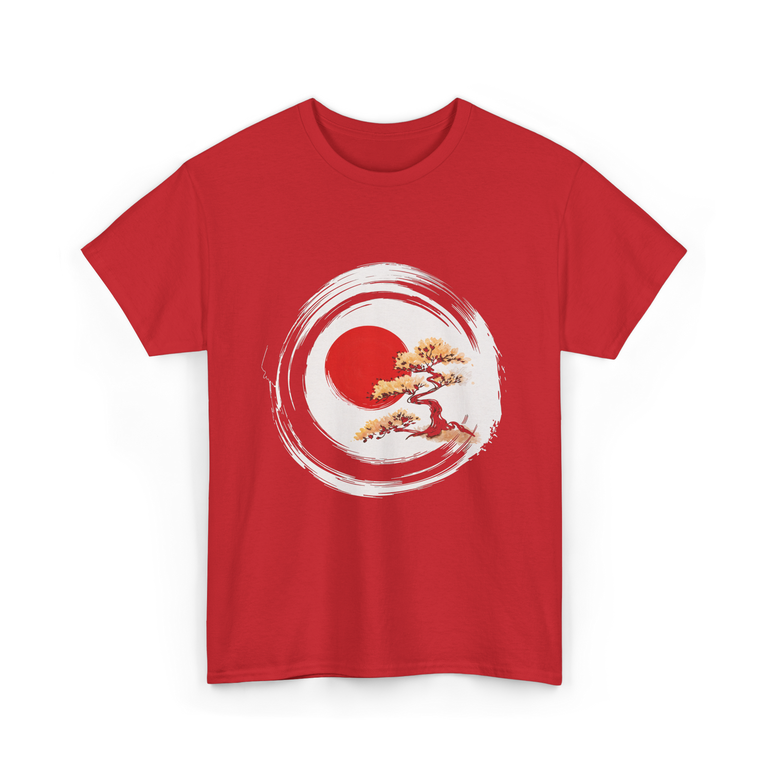 Bonsai Tree Zen Circle Art T-Shirt - Red