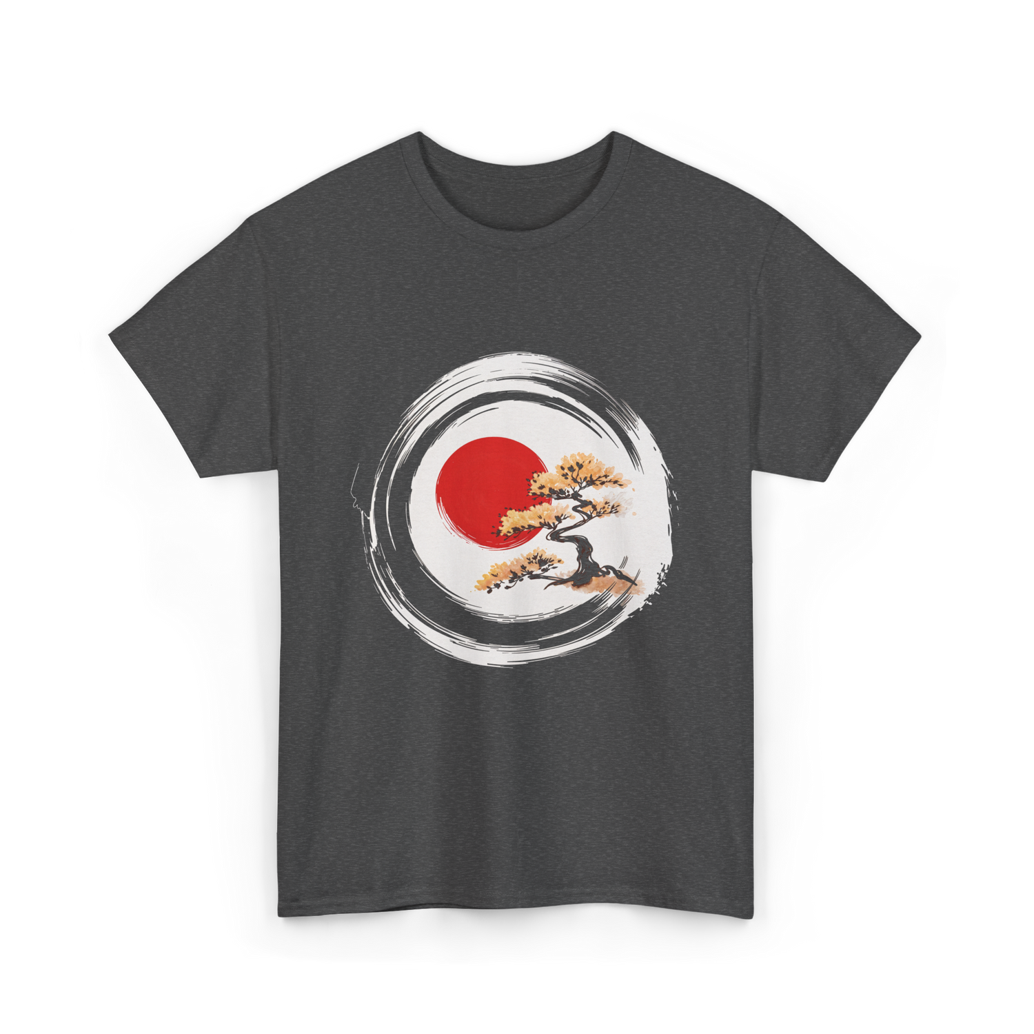 Bonsai Tree Zen Circle Art T-Shirt - Dark Heather