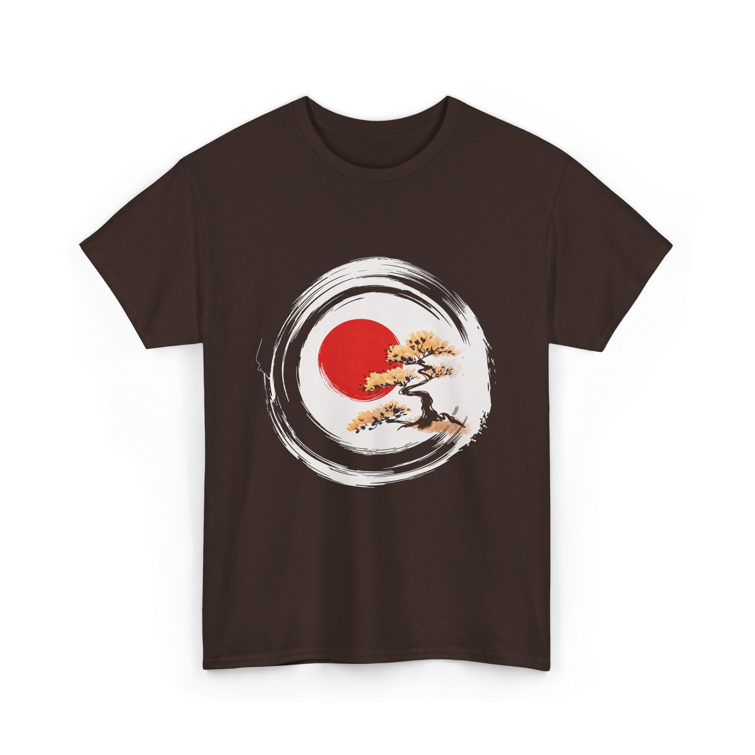 Bonsai Tree Zen Circle Art T-Shirt - Dark Chocolate
