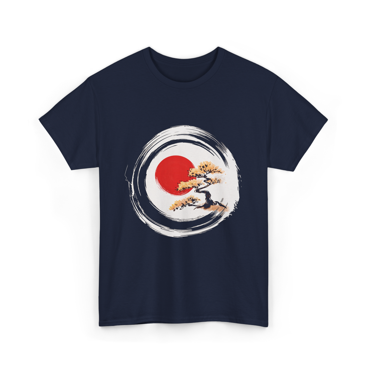 Bonsai Tree Zen Circle Art T-Shirt - Navy