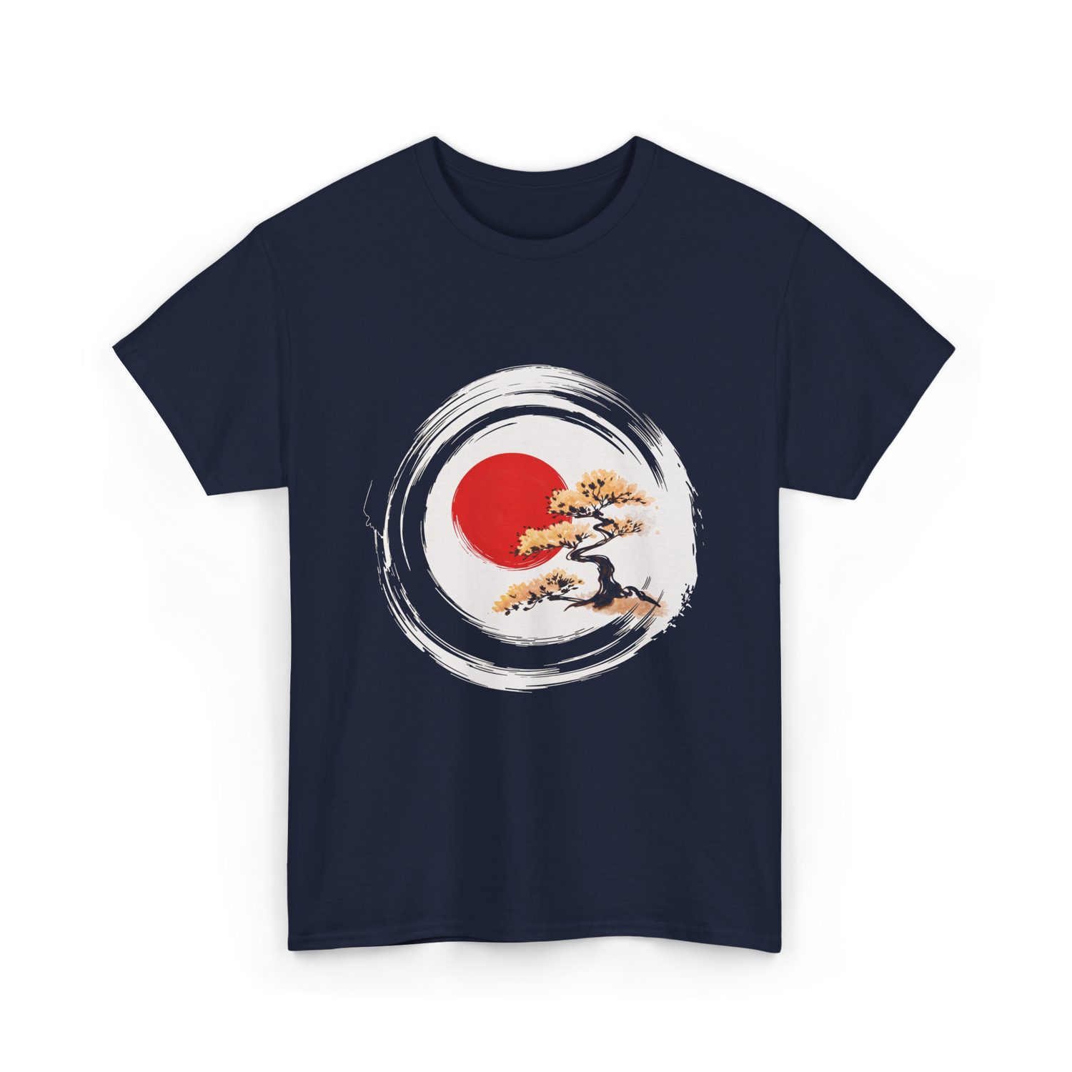 Bonsai Tree Zen Circle Art T-Shirt - Navy