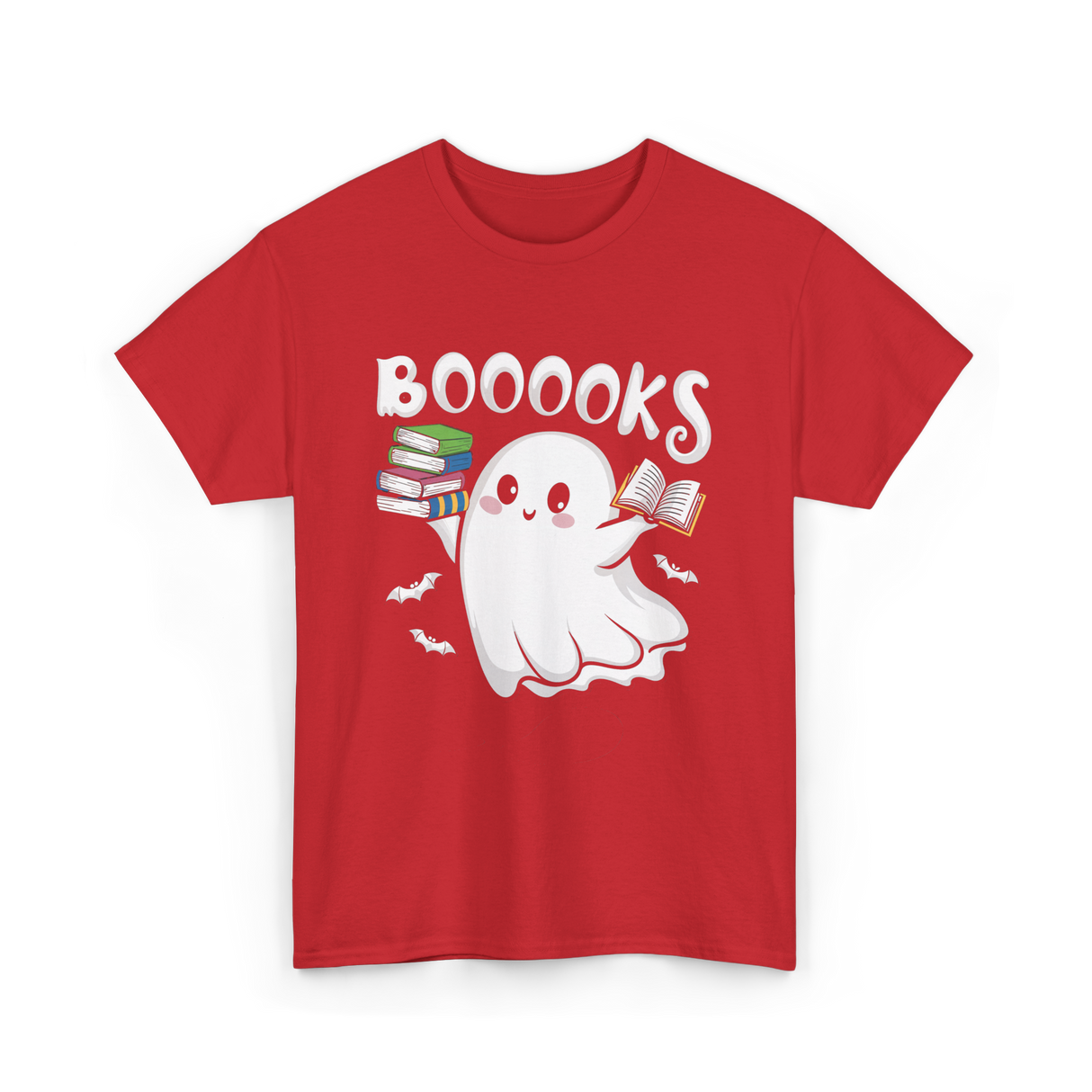 Booooks Ghost Books Reader T-Shirt - Red