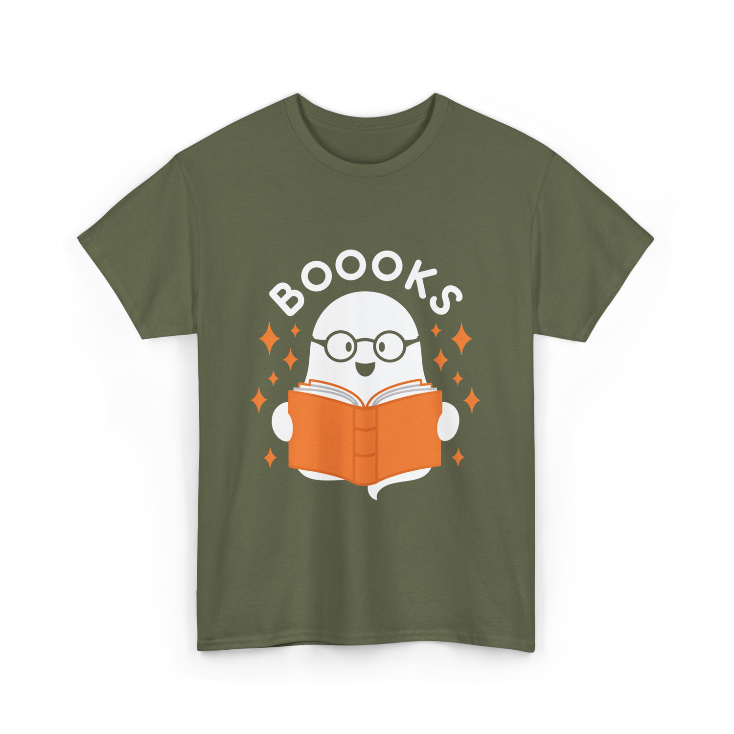 Booooks Ghost Reading T-Shirt - Military Green