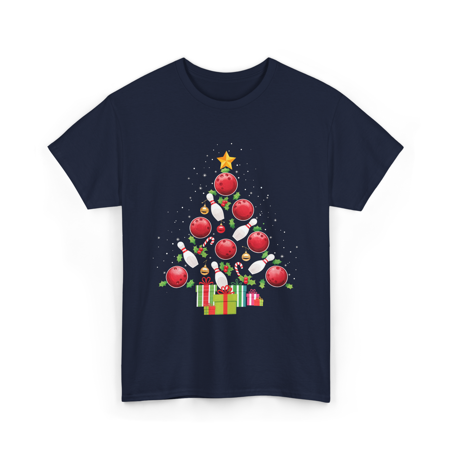 Bowling Christmas Tree Bowling T-Shirt - Navy