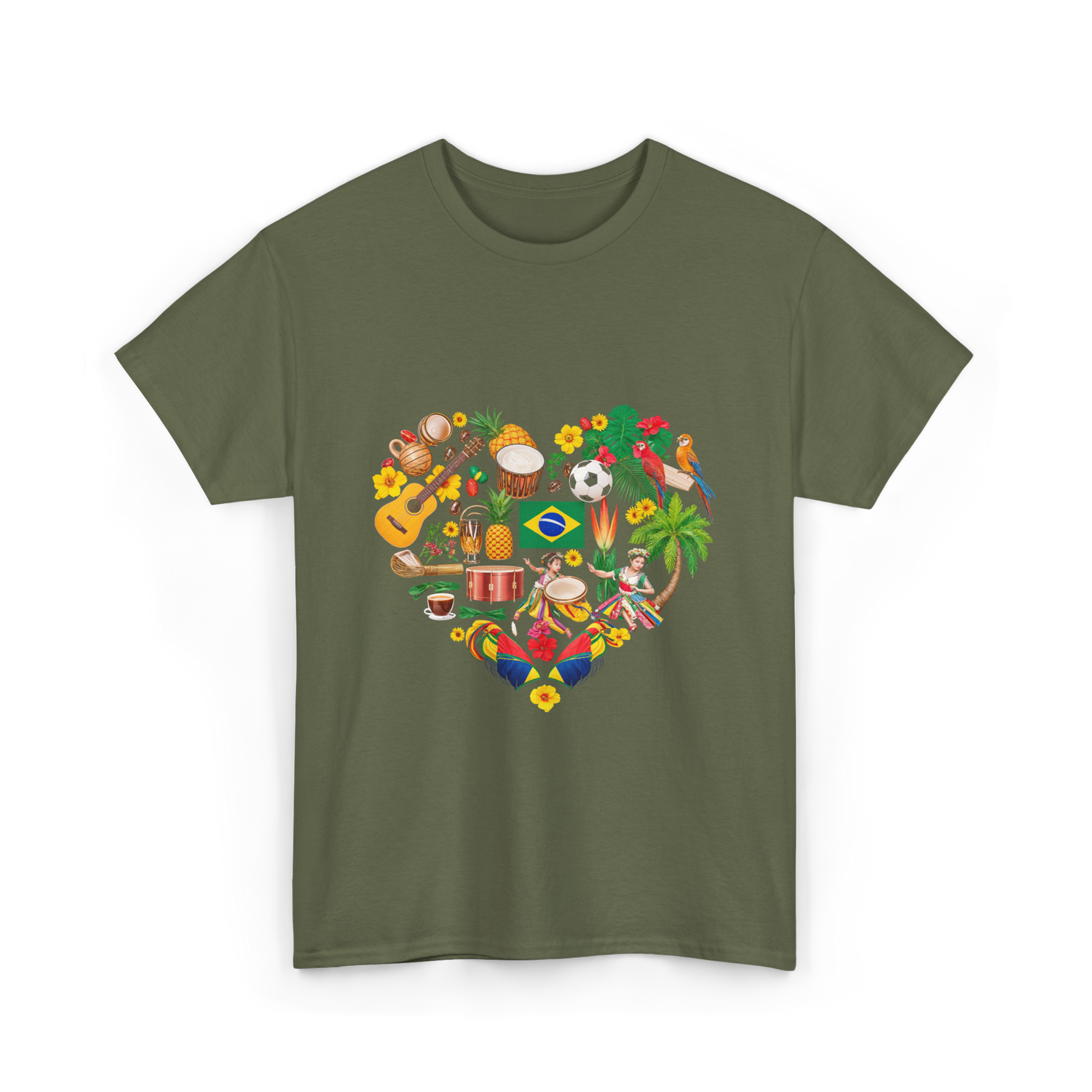 Brazil Heartbeat Cultural Display T-Shirt - Military Green
