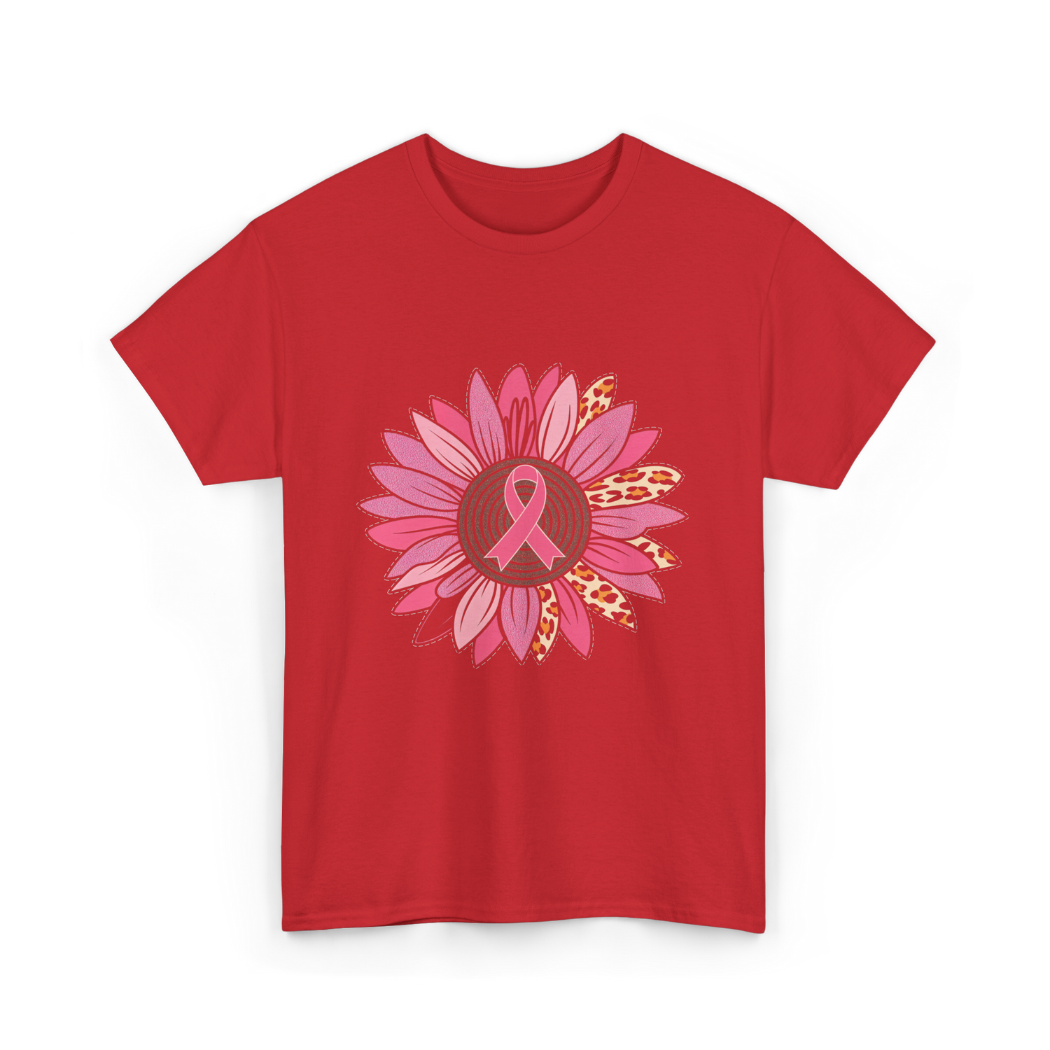 Breast Cancer Awareness Pink Flower T-Shirt - Red