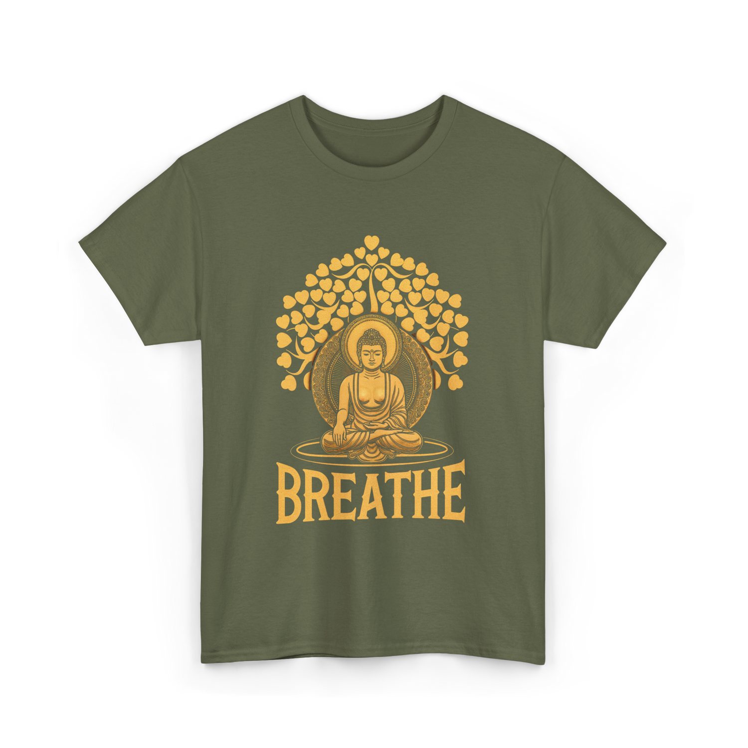 Breathe Buddha Meditation Yoga T-Shirt - Military Green