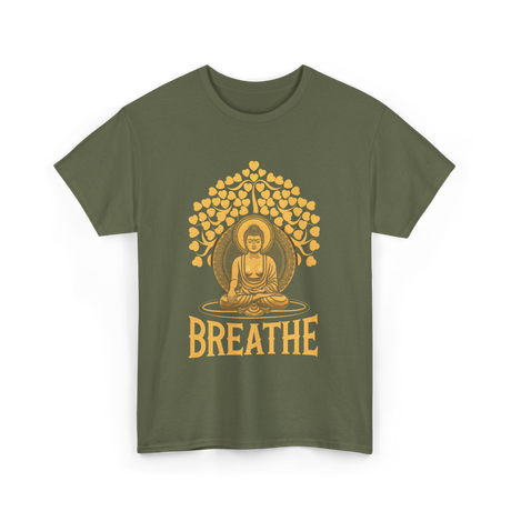 Breathe Buddha Meditation Yoga T-Shirt - Military Green