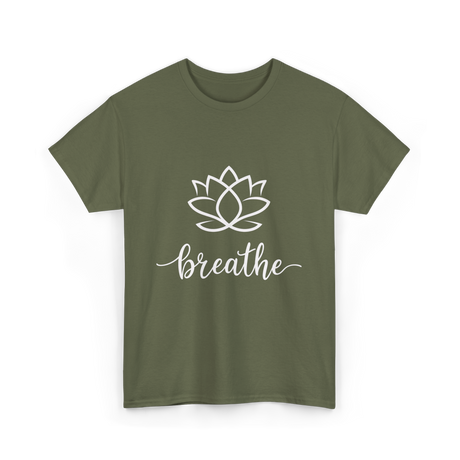 Breathe Lotus Flower Meditation T-Shirt - Military Green