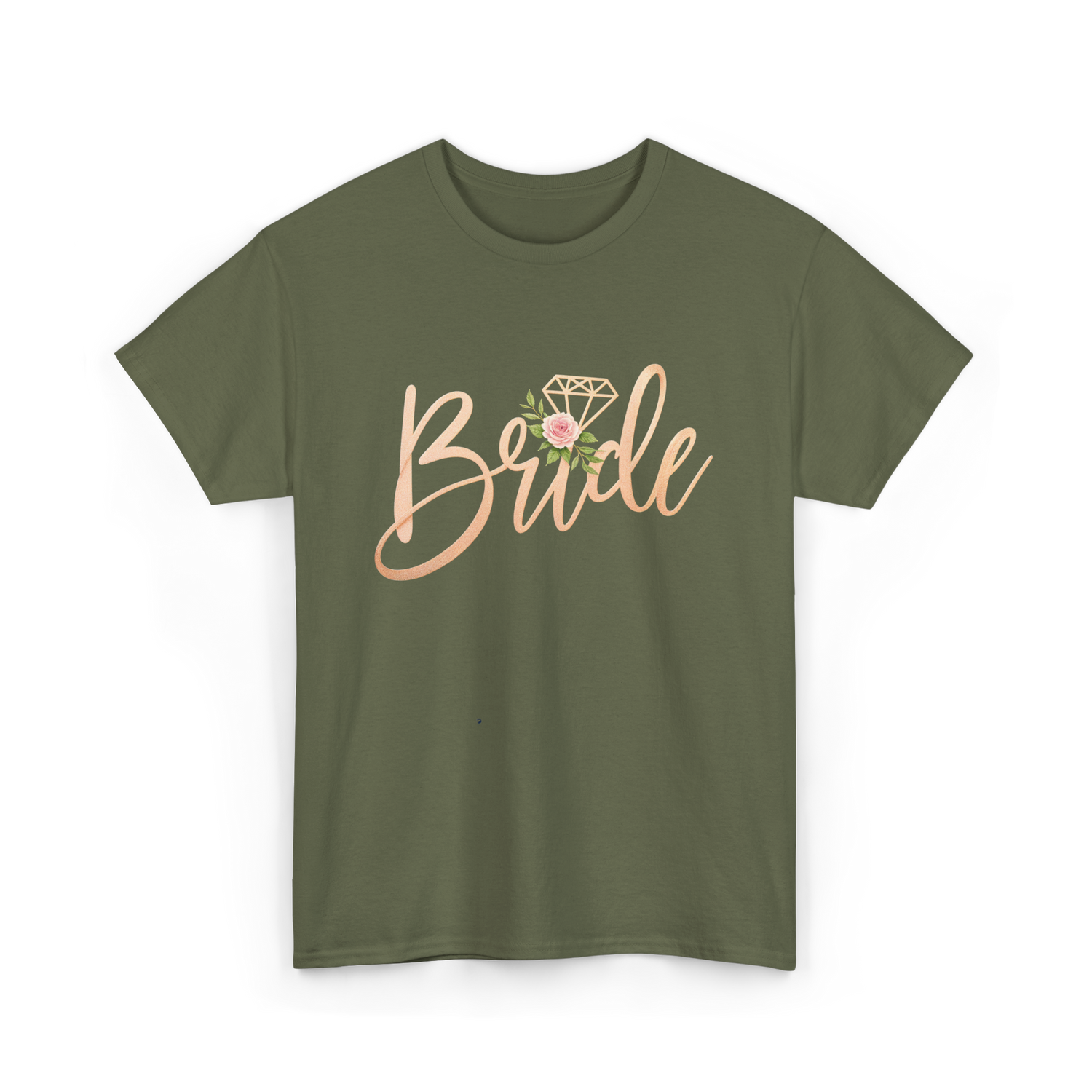 Bride Floral Wedding T-Shirt - Military Green