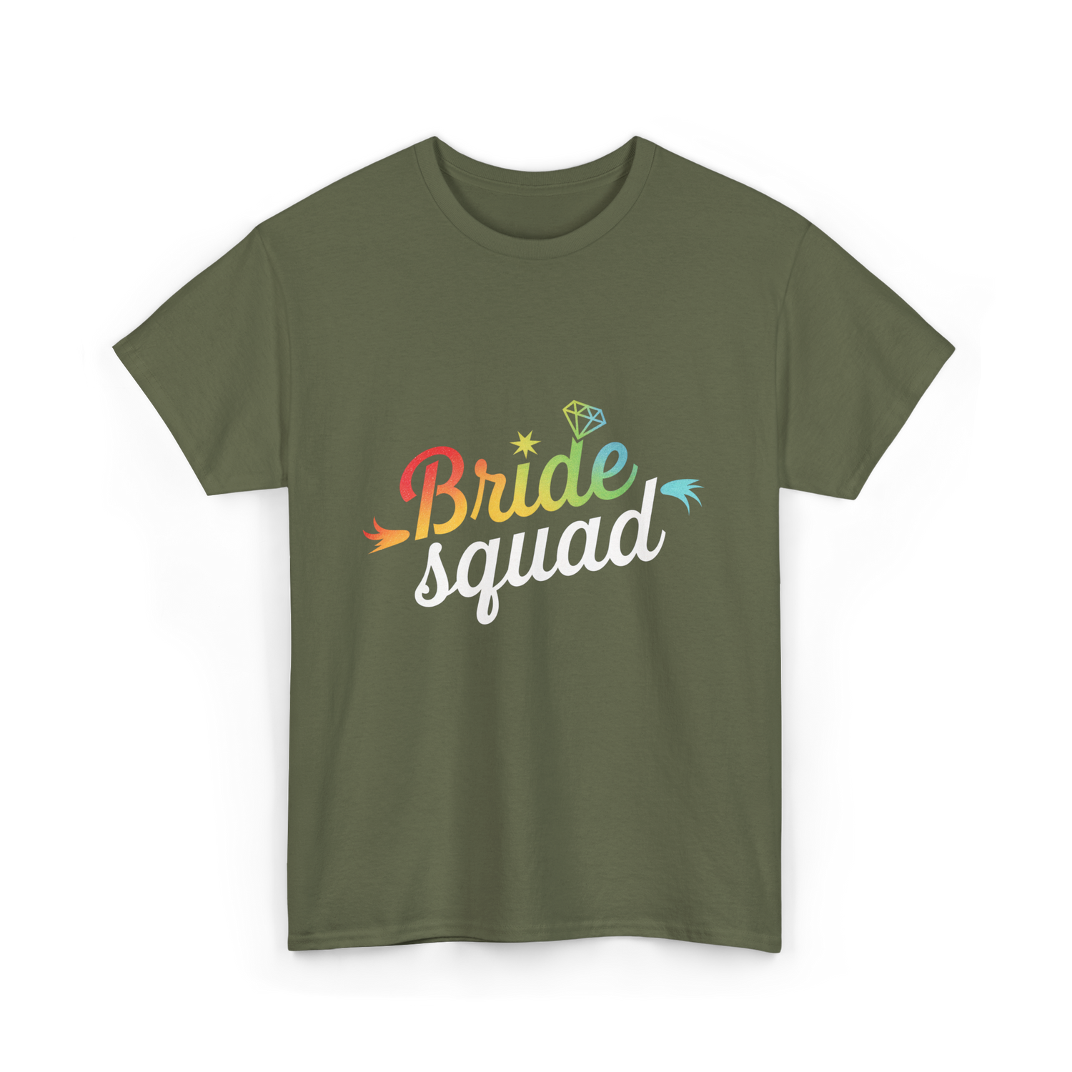 Bride Squad Bachelorette Party Rainbow T-Shirt - Military Green