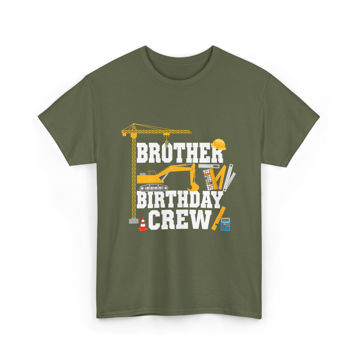 Brother Birthday Crew Construction T-Shirt - Military Green