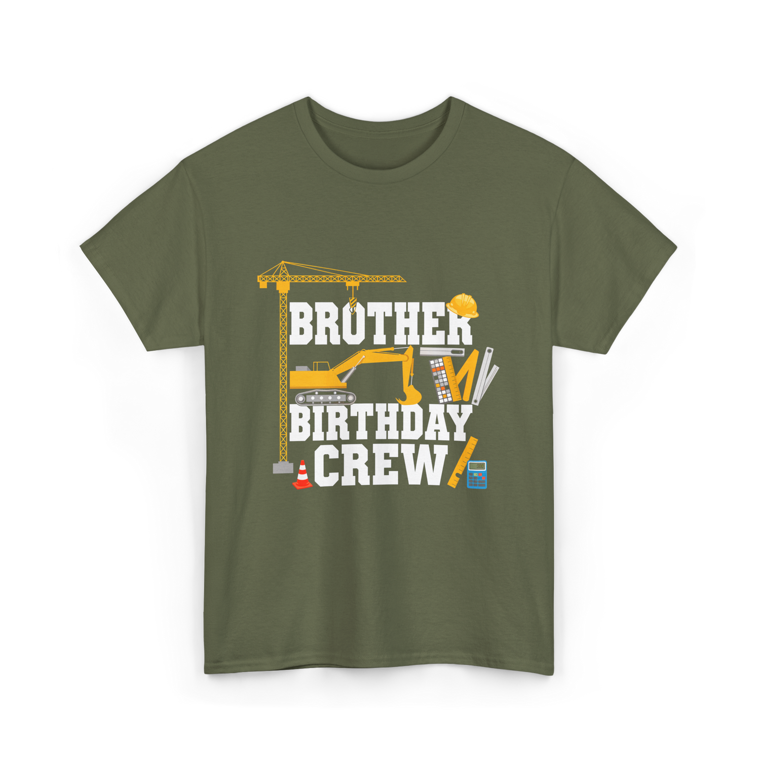 Brother Birthday Crew Construction T-Shirt - Military Green
