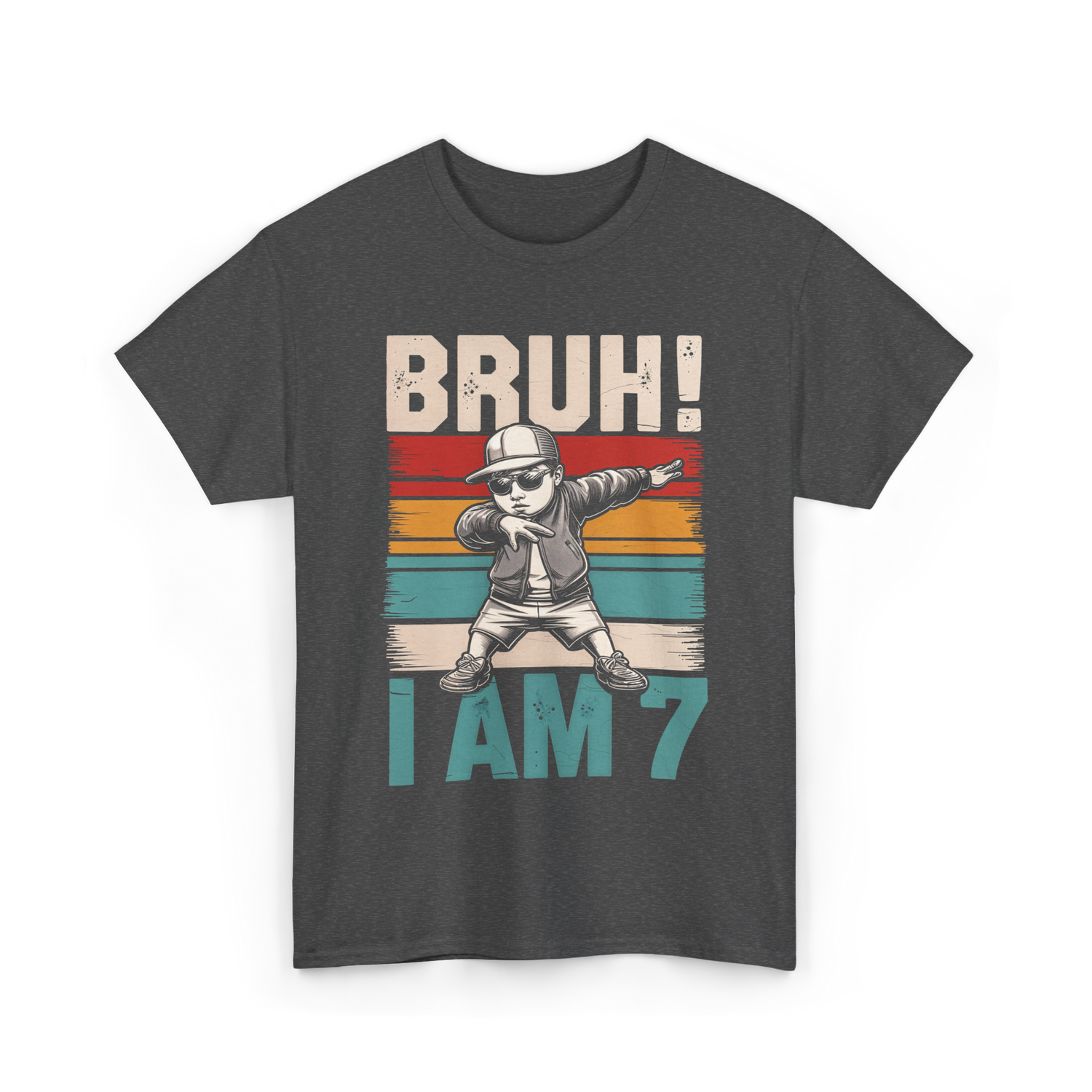 Bruh I Am 7 Birthday Boy T-Shirt - Dark Heather