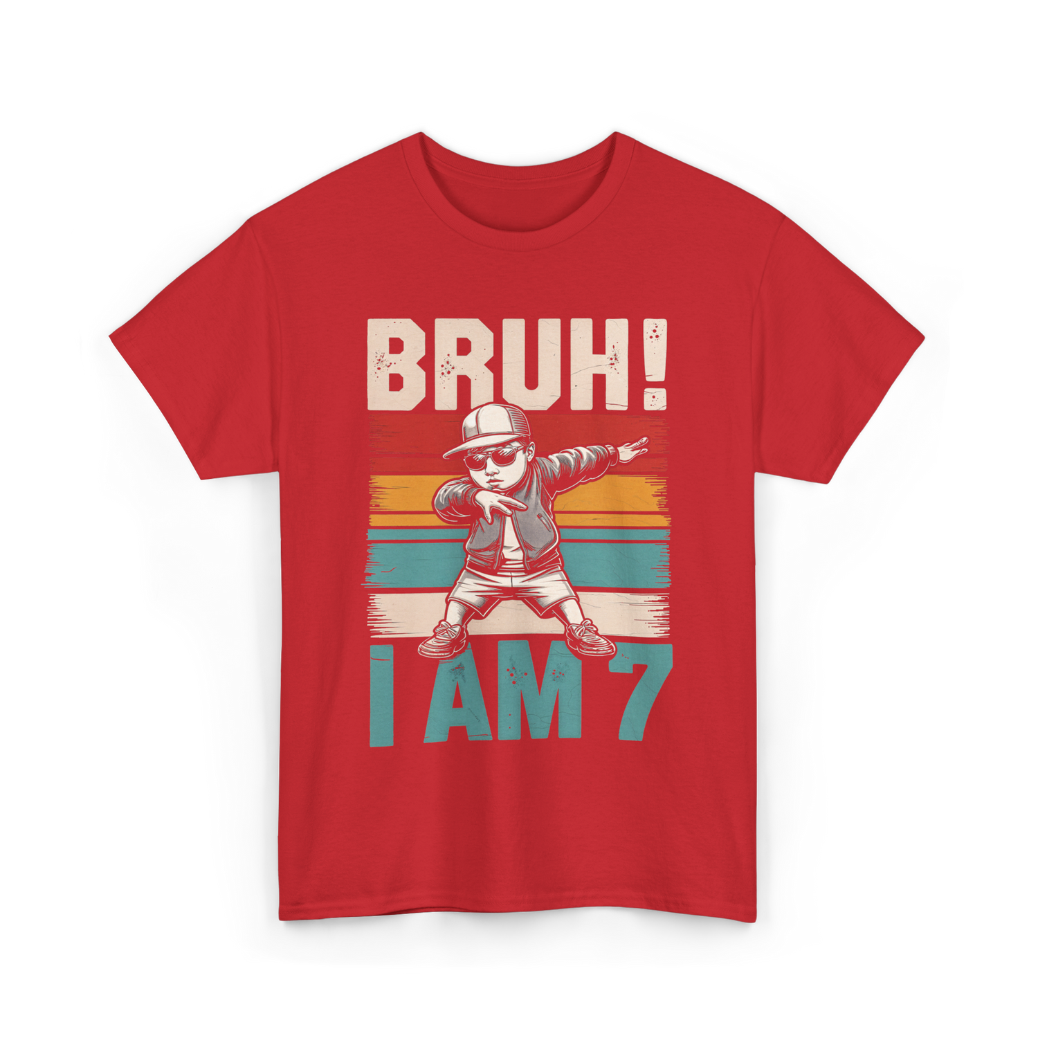 Bruh I Am 7 Birthday Boy T-Shirt - Red