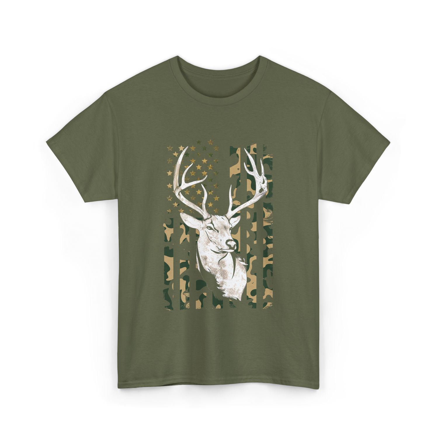 Buck Deer Hunting USA Camouflage T-Shirt - Military Green