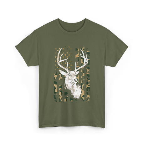 Buck Deer Hunting USA Camouflage T-Shirt - Military Green