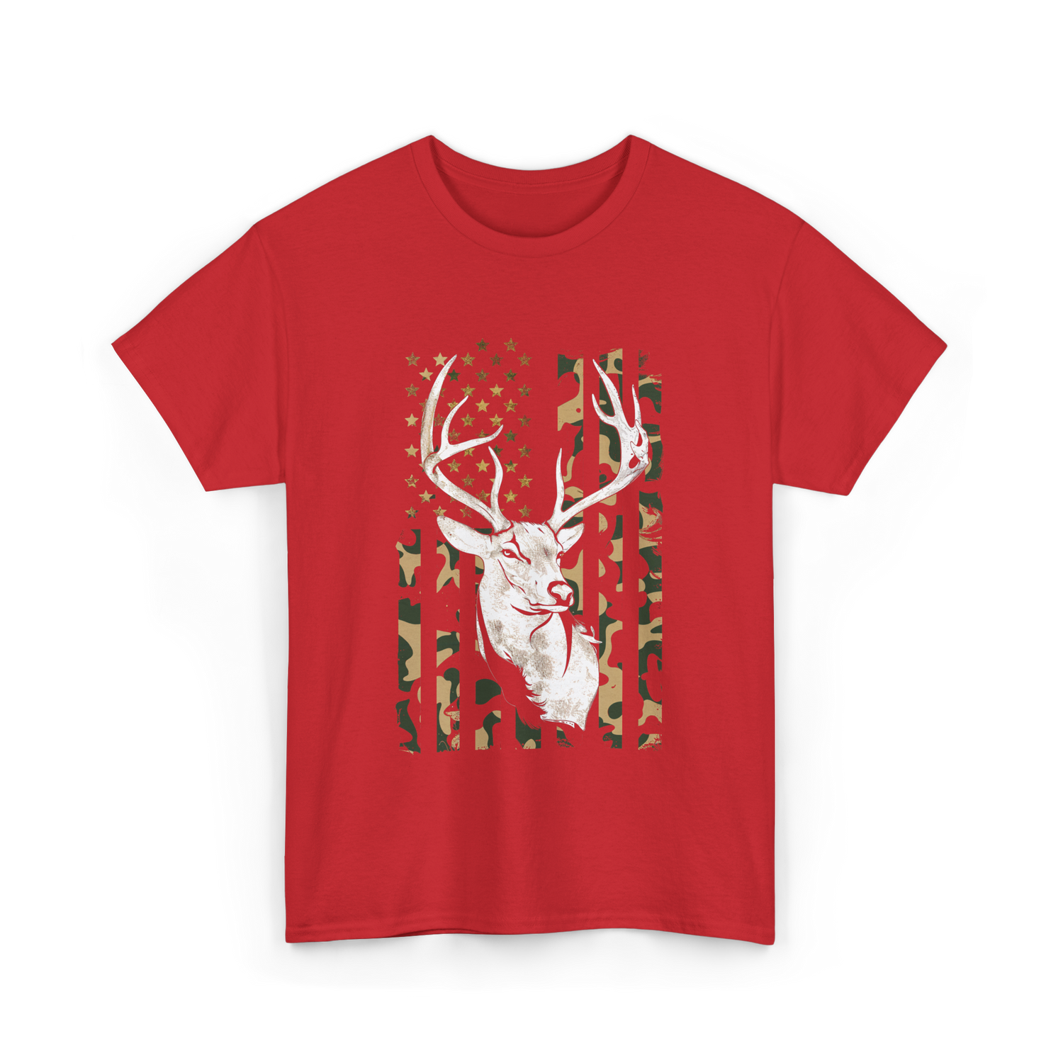 Buck Deer Hunting USA Camouflage T-Shirt - Red