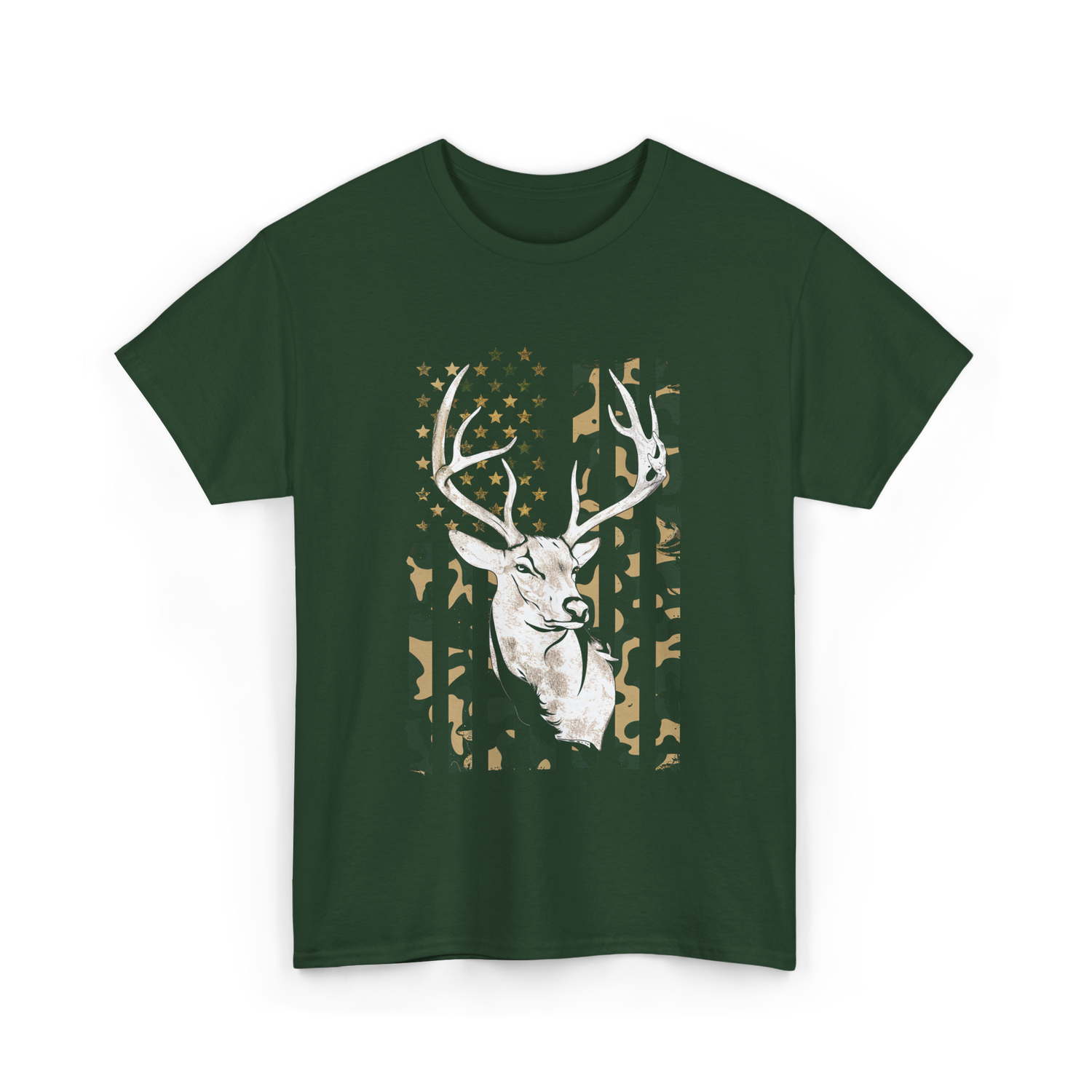 Buck Deer Hunting USA Camouflage T-Shirt - Forest Green