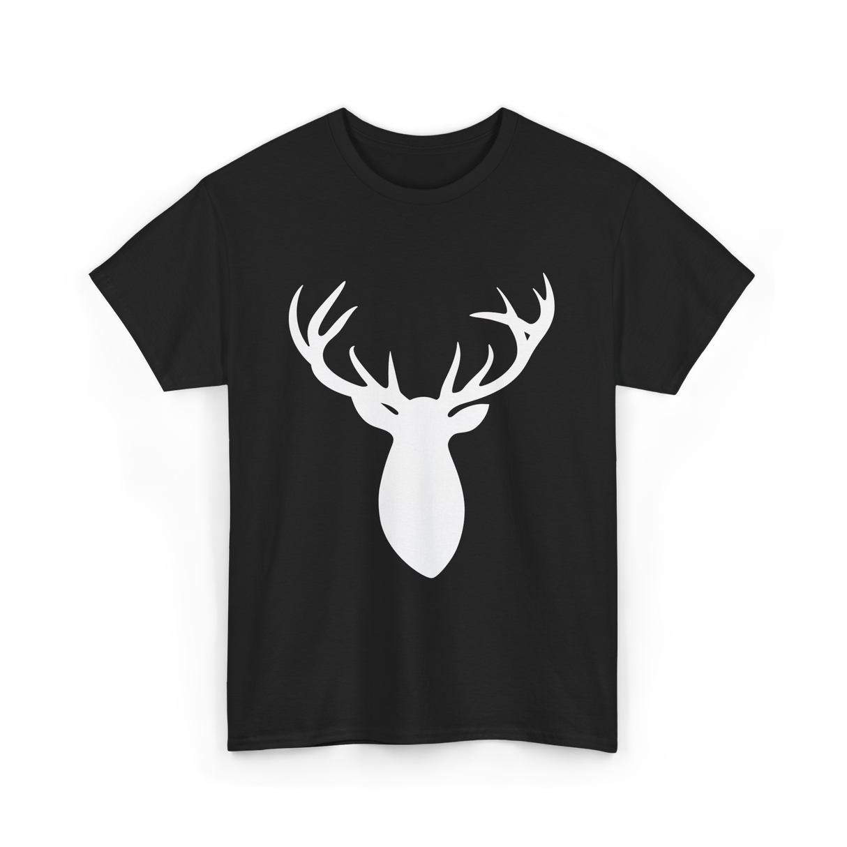 Buck Stag Deer Head Antlers Silhouette T-Shirt - Black