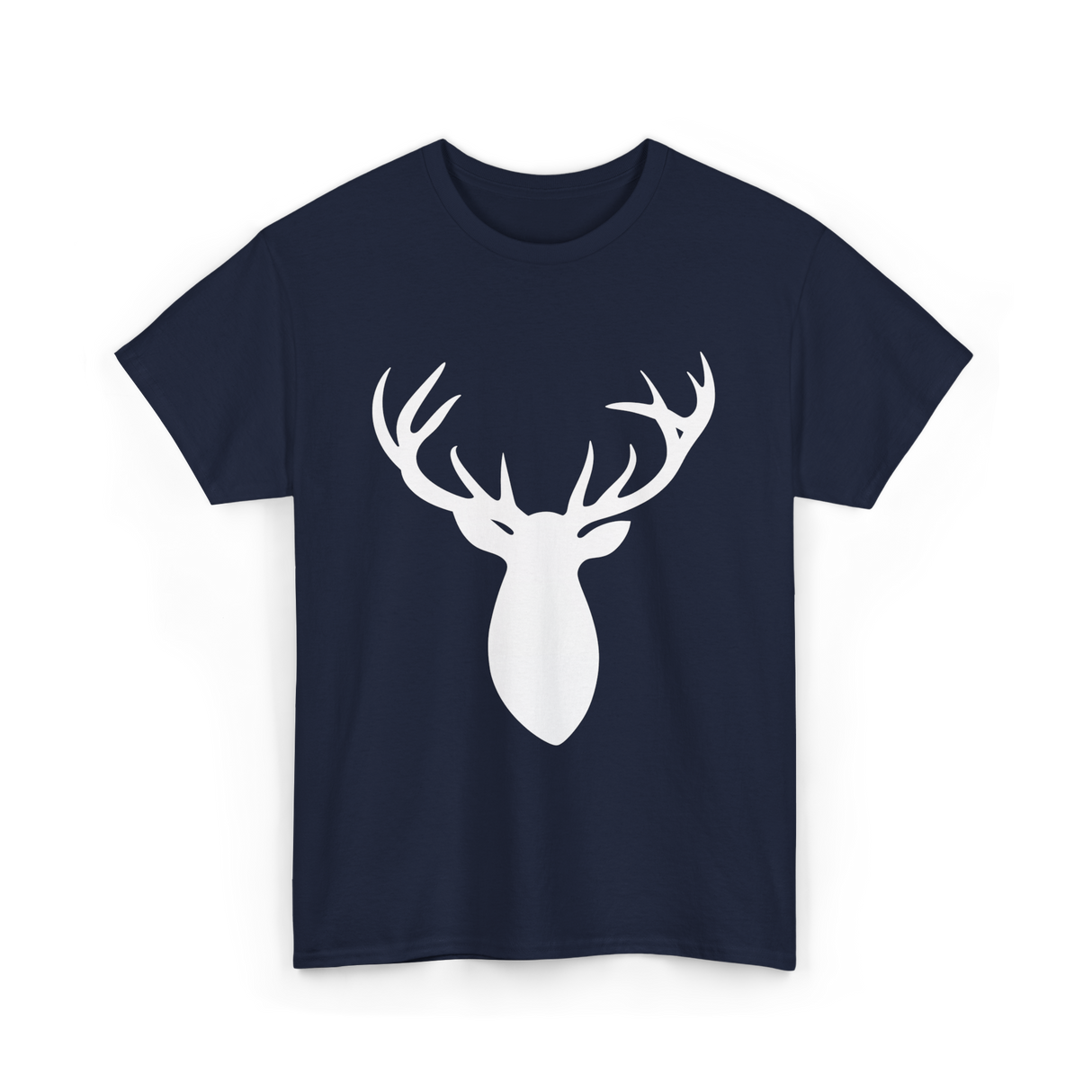 Buck Stag Deer Head Antlers Silhouette T-Shirt - Navy