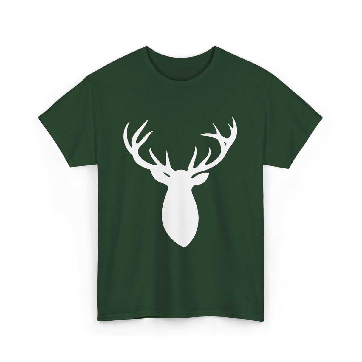 Buck Stag Deer Head Antlers Silhouette T-Shirt - Forest Green