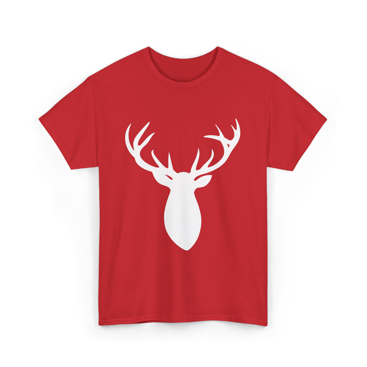 Buck Stag Deer Head Antlers Silhouette T-Shirt - Red