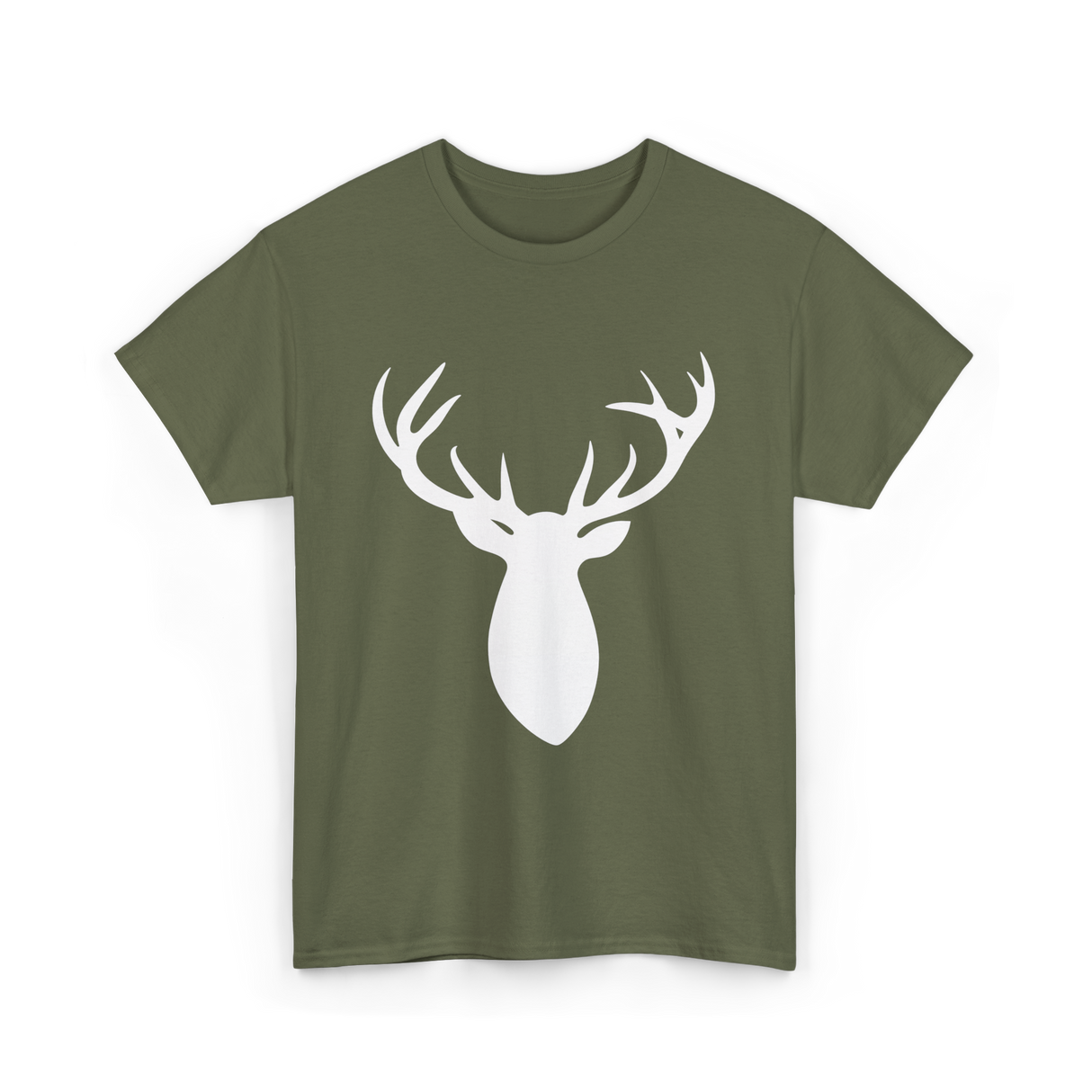 Buck Stag Deer Head Antlers Silhouette T-Shirt - Military Green