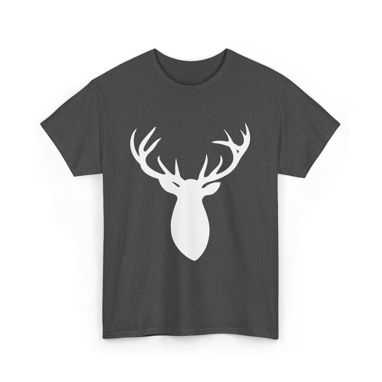Buck Stag Deer Head Antlers Silhouette T-Shirt - Dark Heather