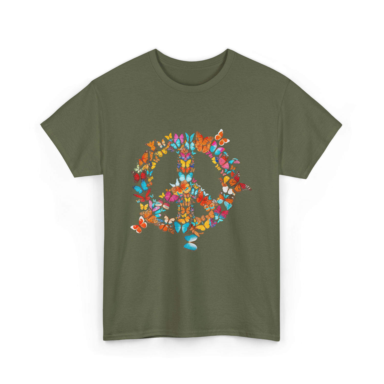 Butterfly Peace Sign Butterflies Nature T-Shirt - Military Green