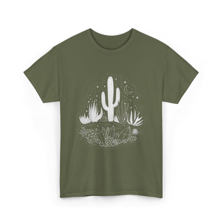 Cactus Crystals Desert Scene T-Shirt - Military Green