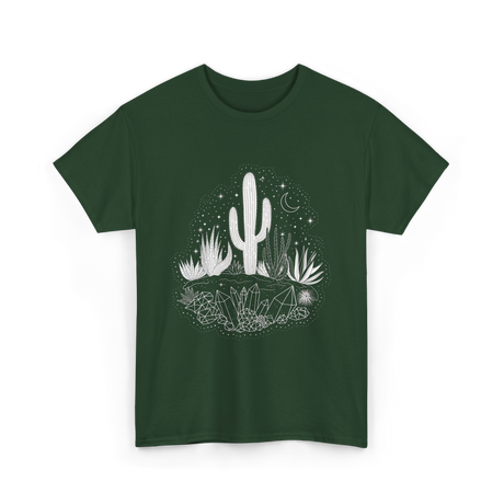 Cactus Crystals Desert Scene T-Shirt - Forest Green