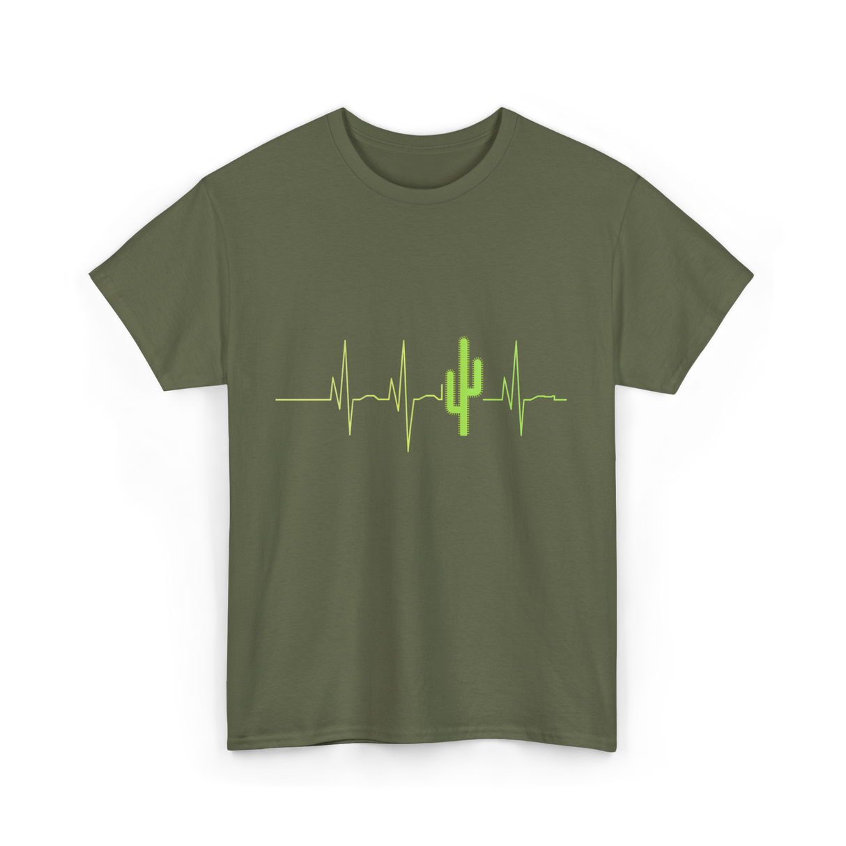 Cactus Heartbeat Cacti T-Shirt - Military Green