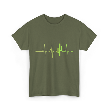 Cactus Heartbeat Cacti T-Shirt - Military Green