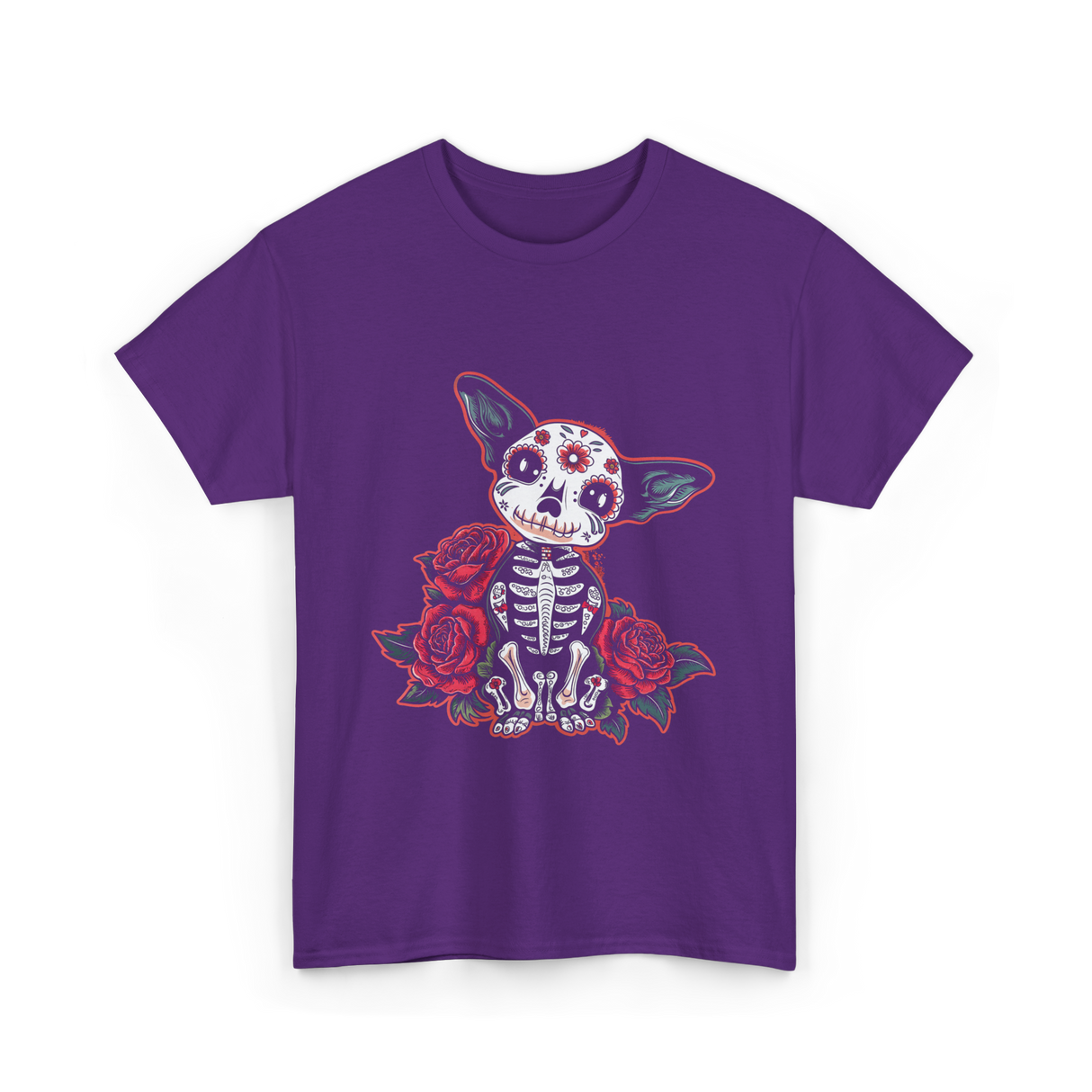 Calavera Chihuahua Skeleton Dog Roses T-Shirt - Purple