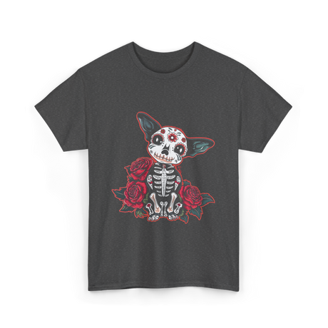 Calavera Chihuahua Skeleton Dog Roses T-Shirt - Dark Heather
