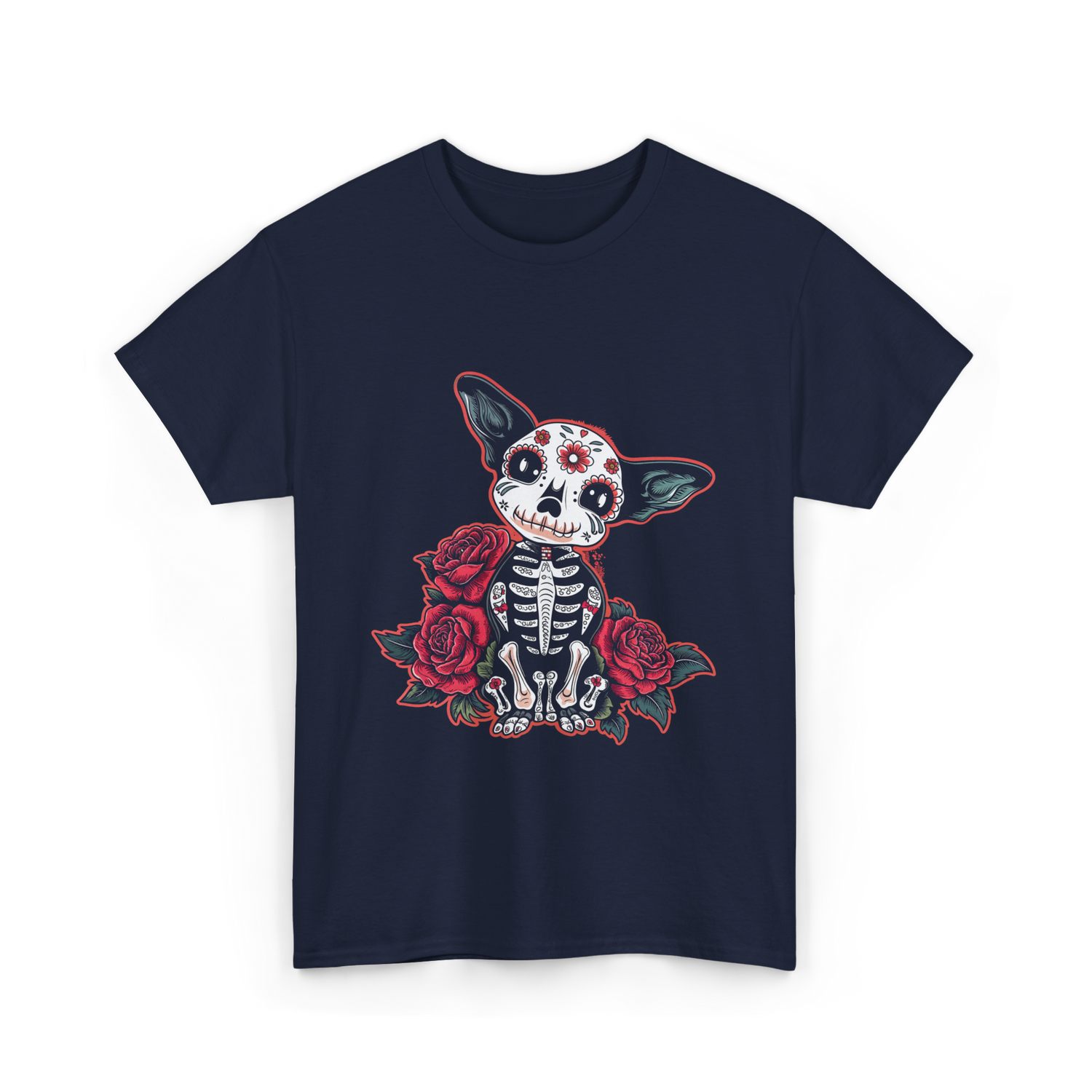 Calavera Chihuahua Skeleton Dog Roses T-Shirt - Navy