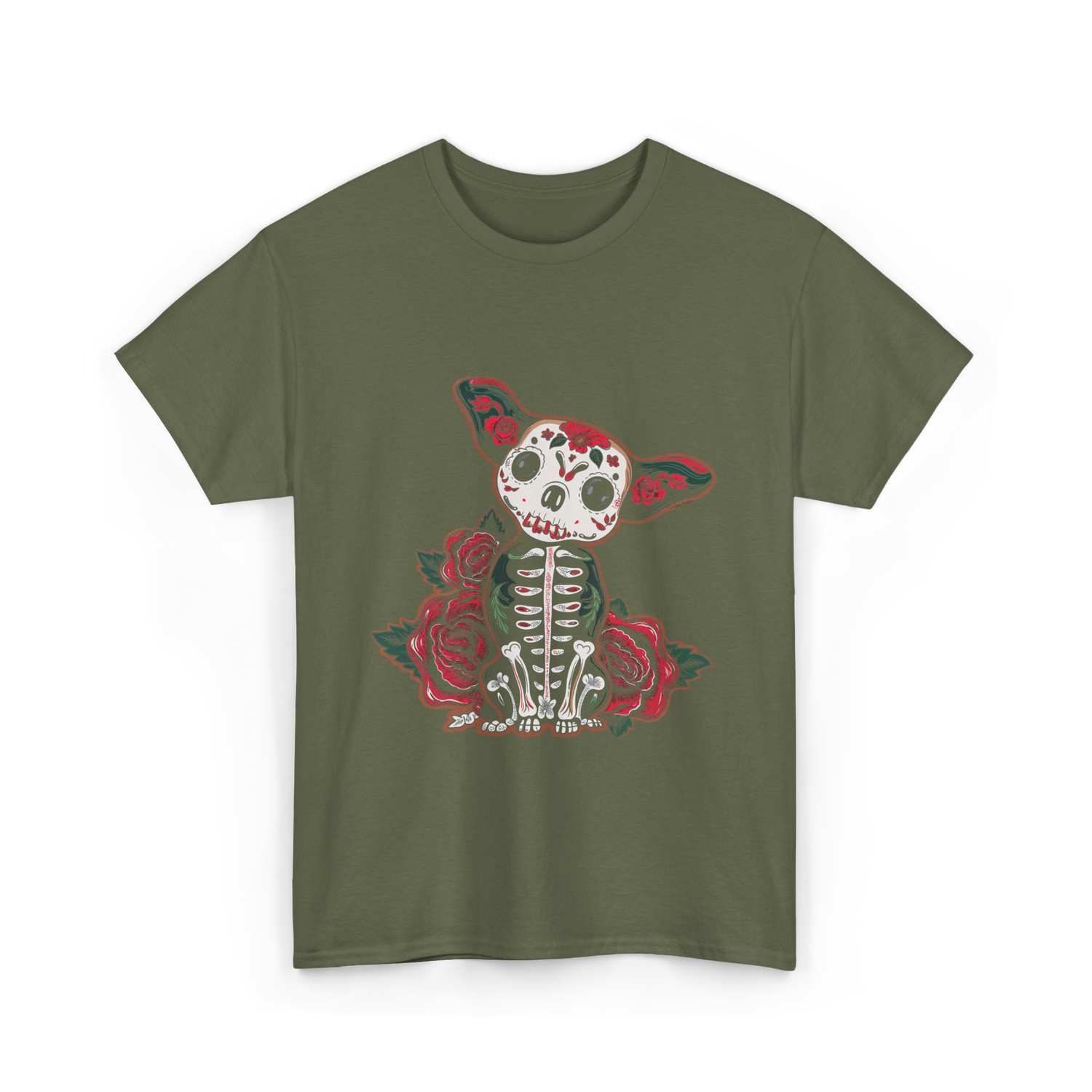 Calavera Chihuahua Skull Art T-Shirt - Military Green