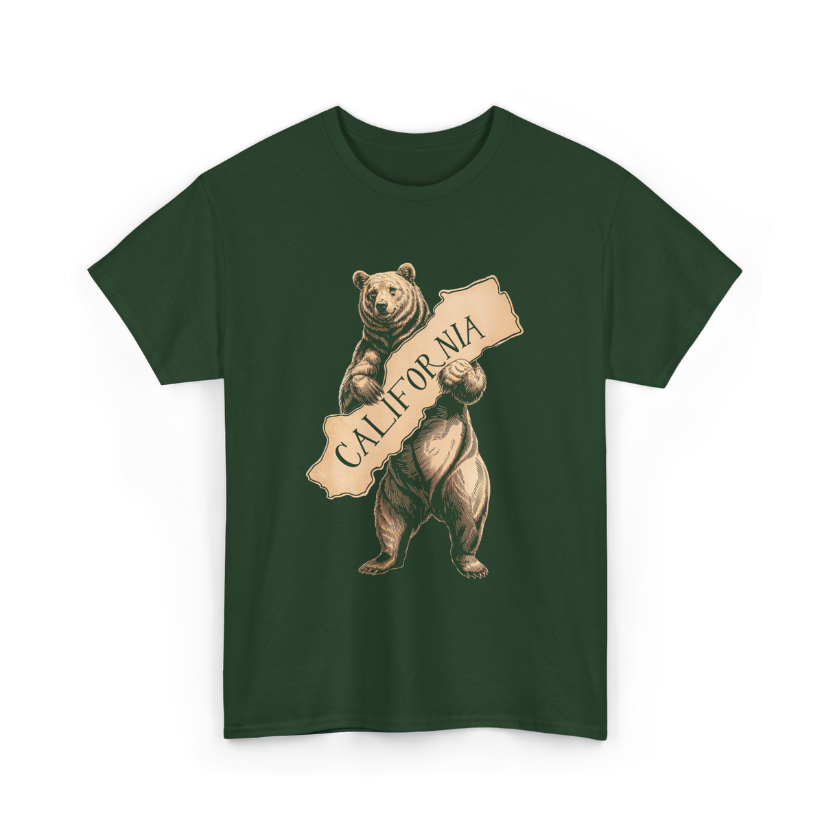 California Bear Art Retro Vintage T-Shirt - Forest Green