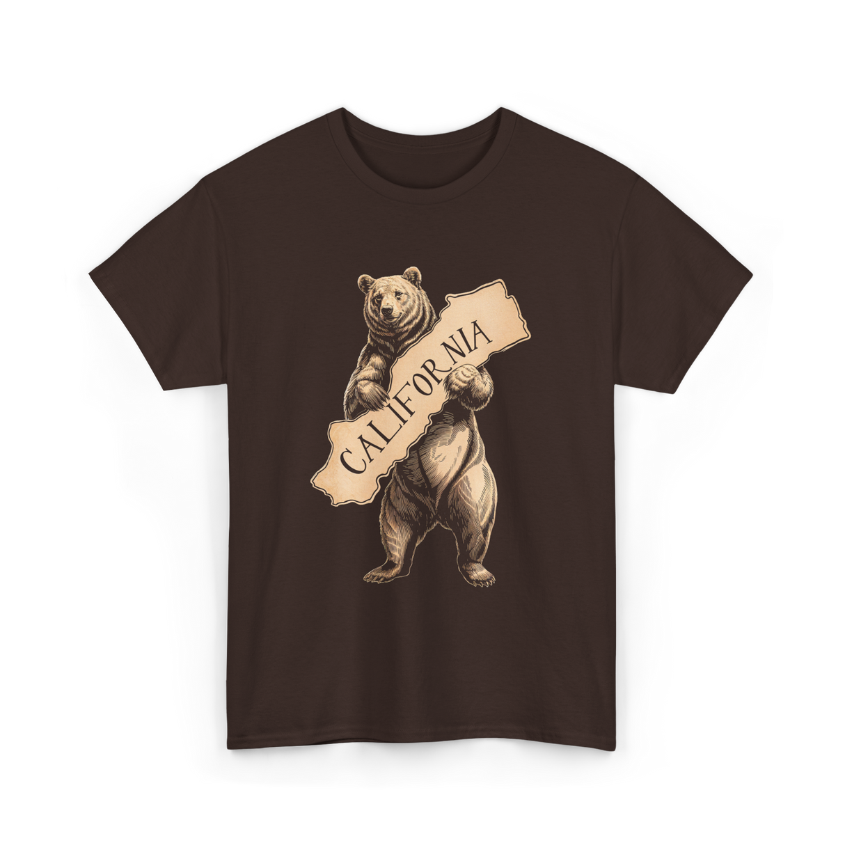California Bear Art Retro Vintage T-Shirt - Dark Chocolate
