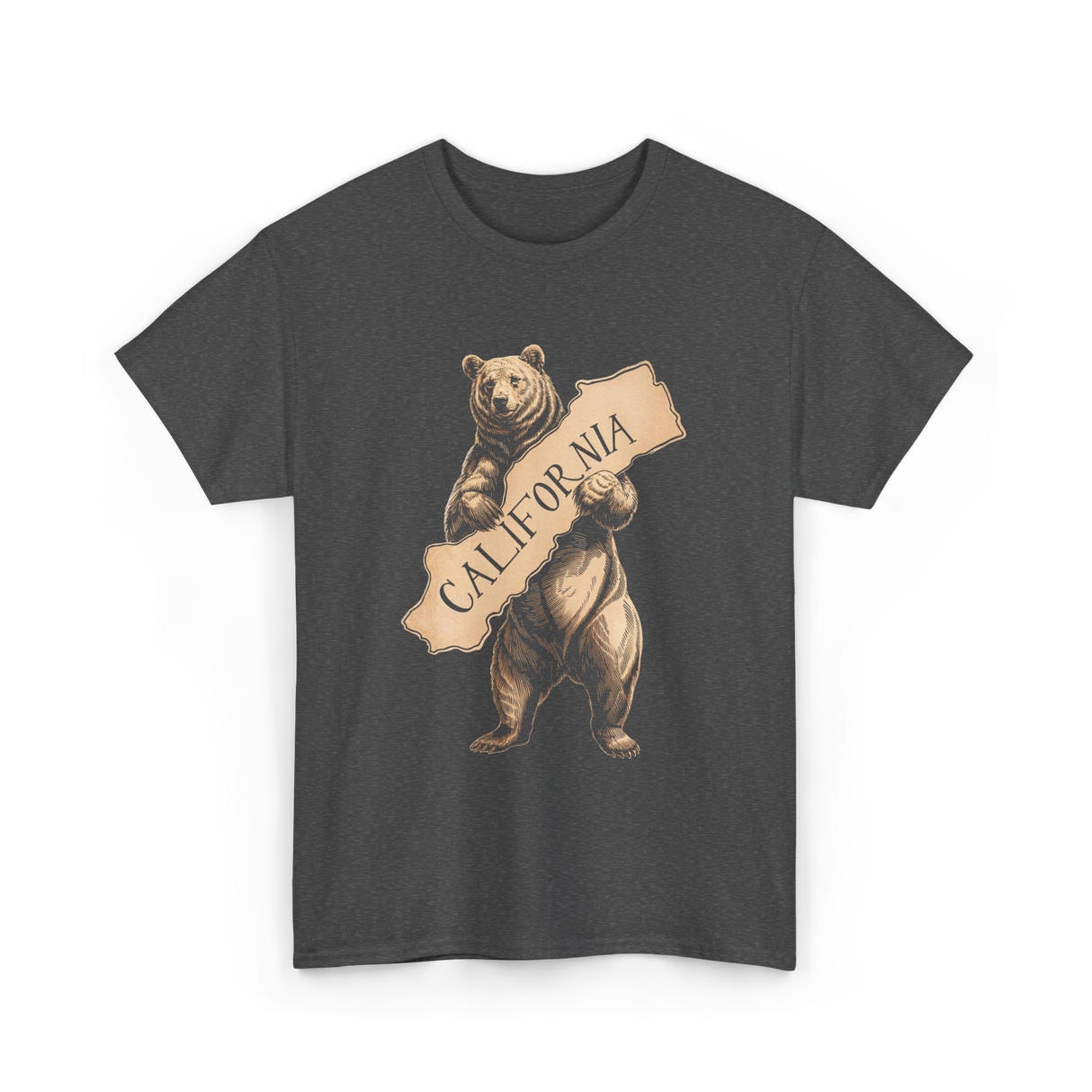 California Bear Art Retro Vintage T-Shirt - Dark Heather