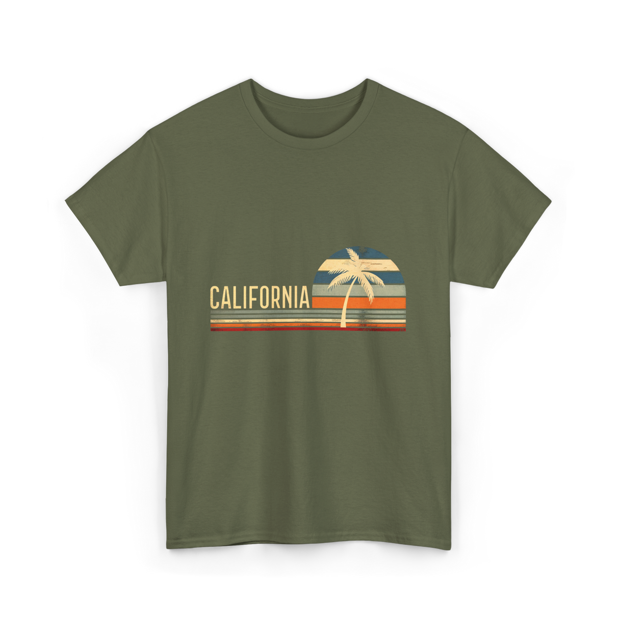 California Palm Trees Retro T-Shirt - Military Green