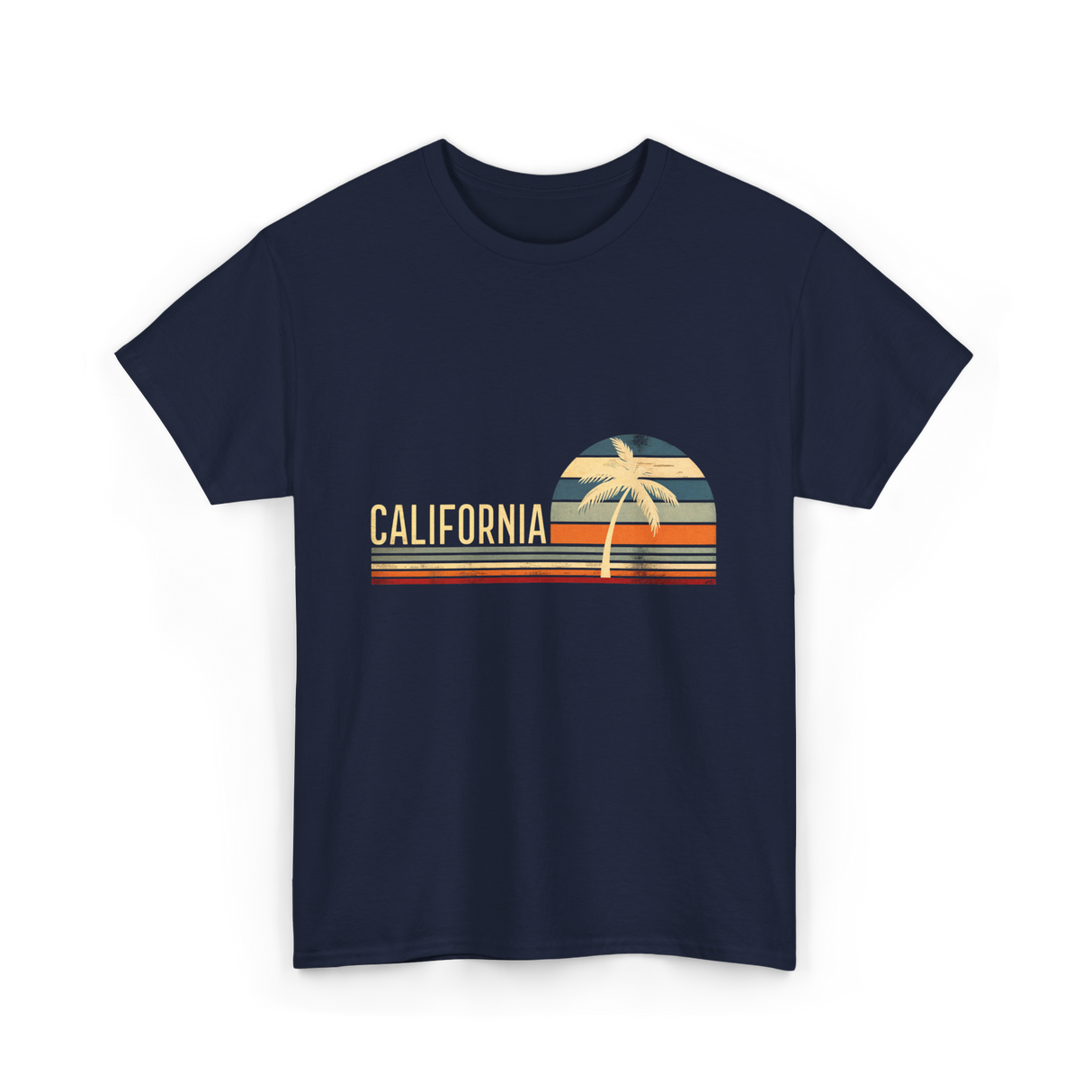 California Palm Trees Retro T-Shirt - Navy