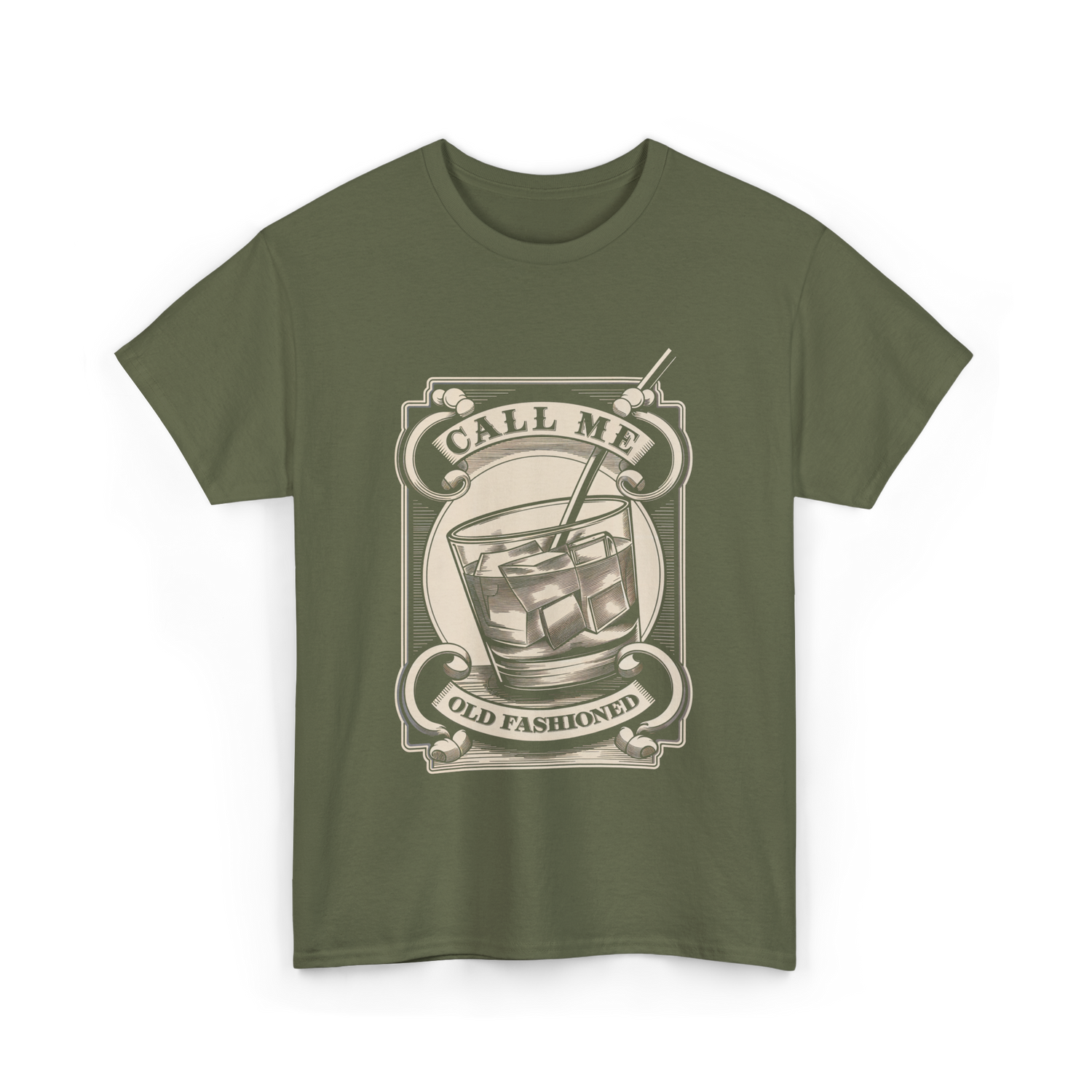 Call Me Old Fashioned Cocktail T-Shirt - Military Green
