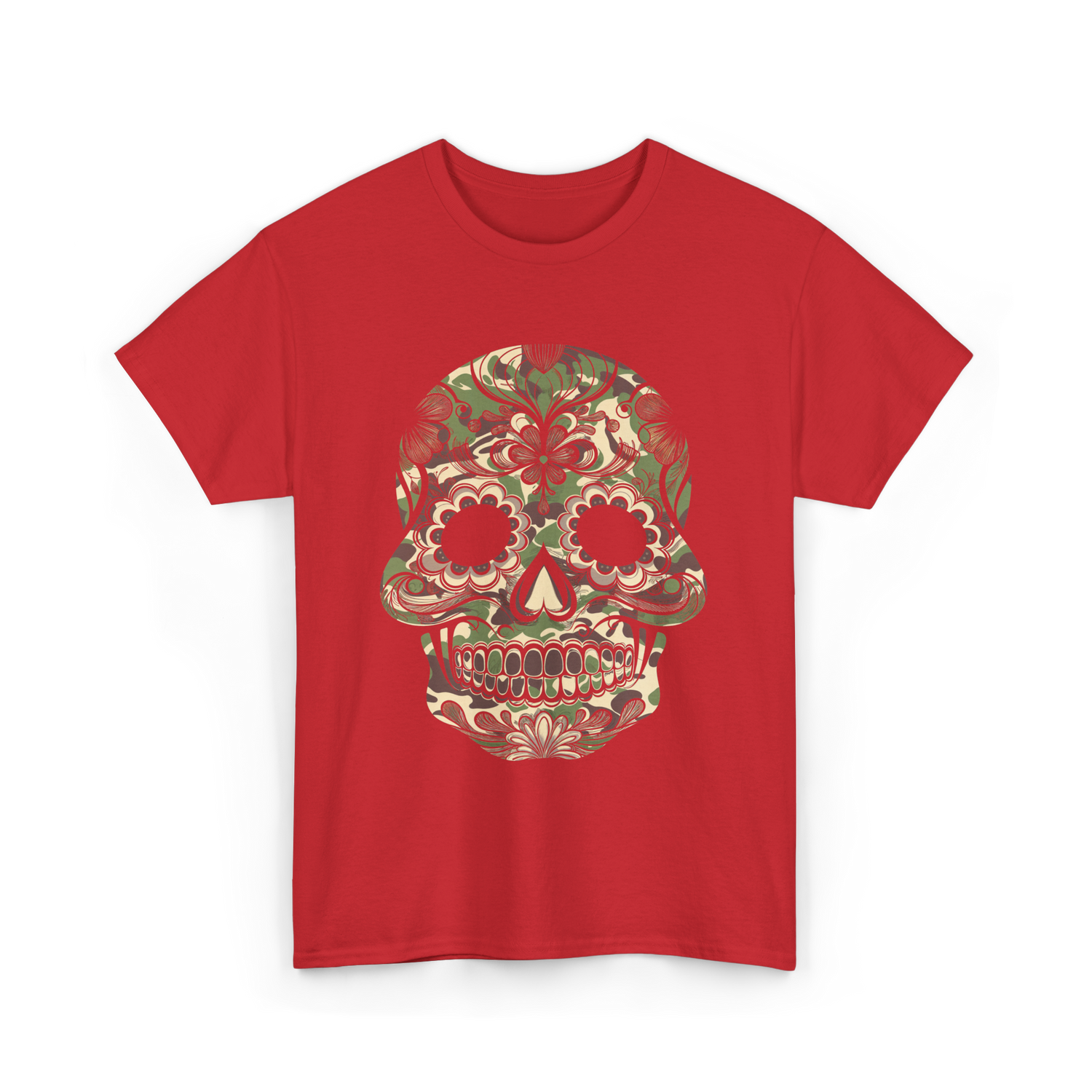 Camo Skull Sugar Skull Halloween T-Shirt - Red