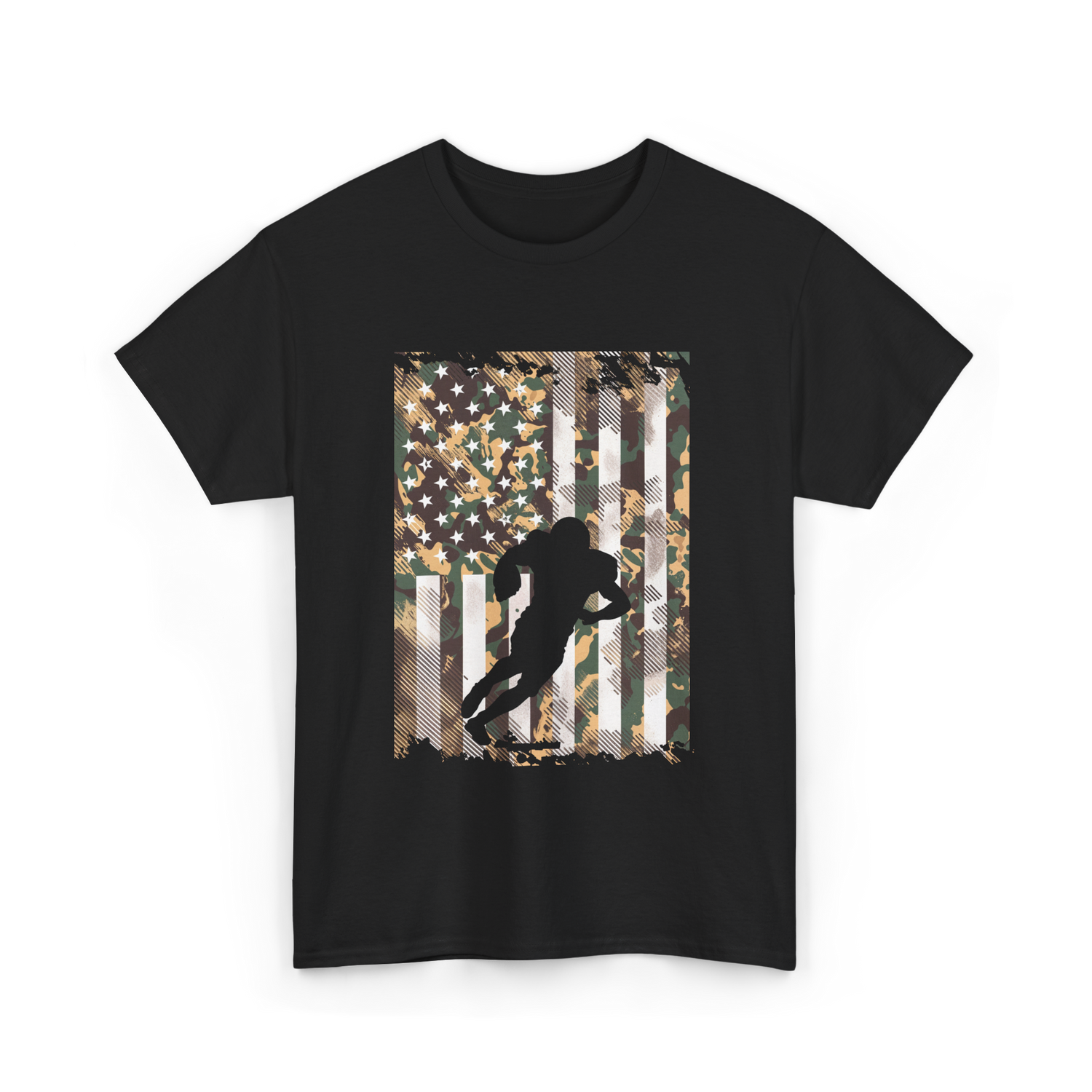 Camo US Flag Football Player T-Shirt - Black