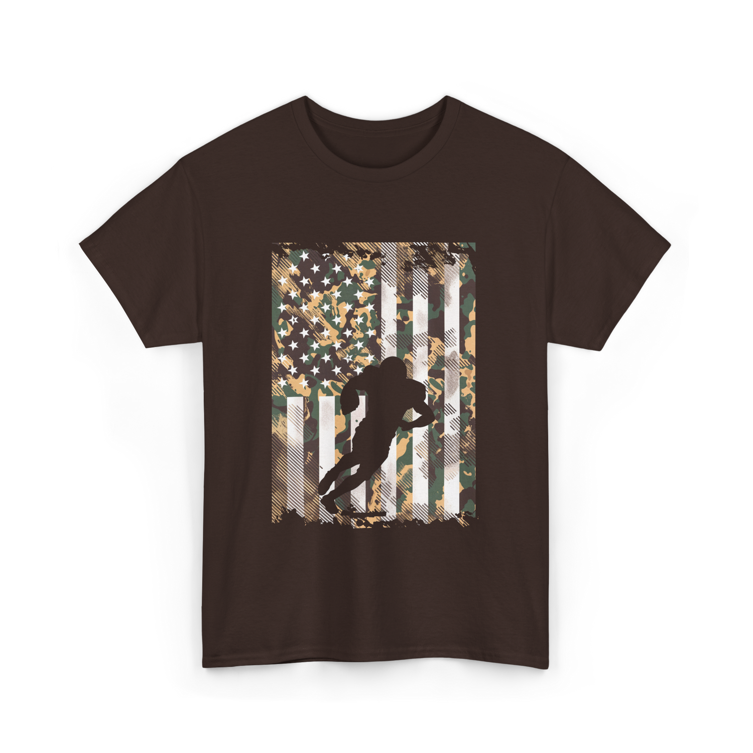 Camo US Flag Football Player T-Shirt - Dark Chocolate