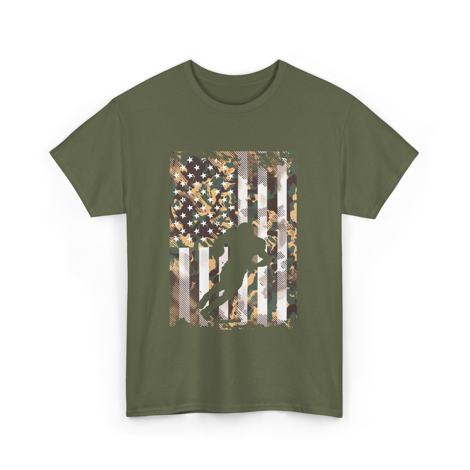 Camo US Flag Football Player T-Shirt - Military Green
